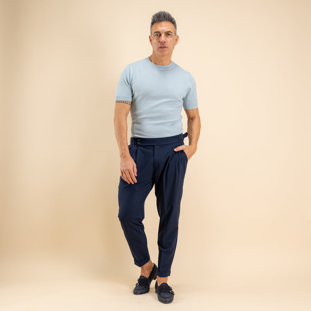 T-shirt in filo maglia - Cielo