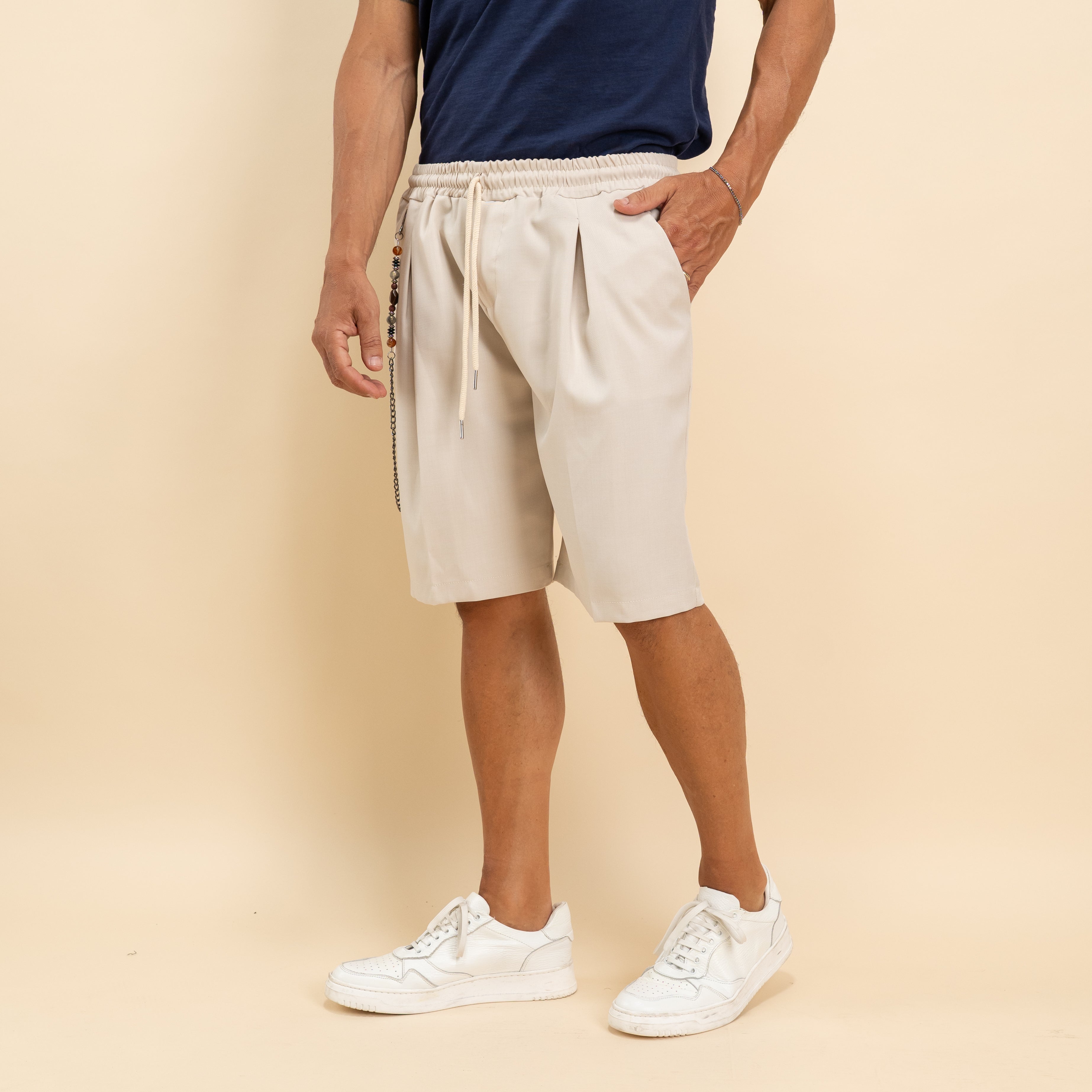 Bermuda con pinces larga - Beige