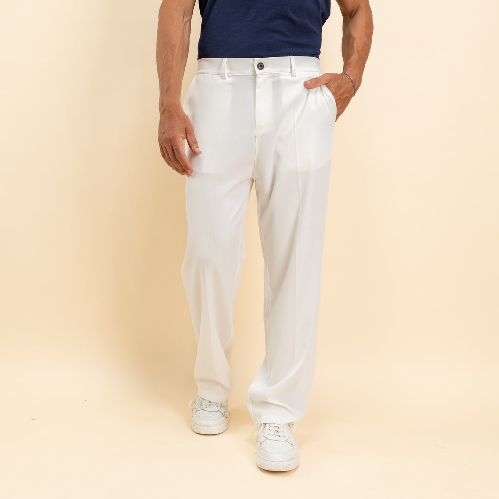 Pantalone palazzo con elastico e passanti posteriori - Bianco