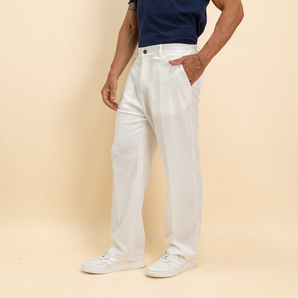 Pantalone palazzo con elastico e passanti posteriori - Bianco