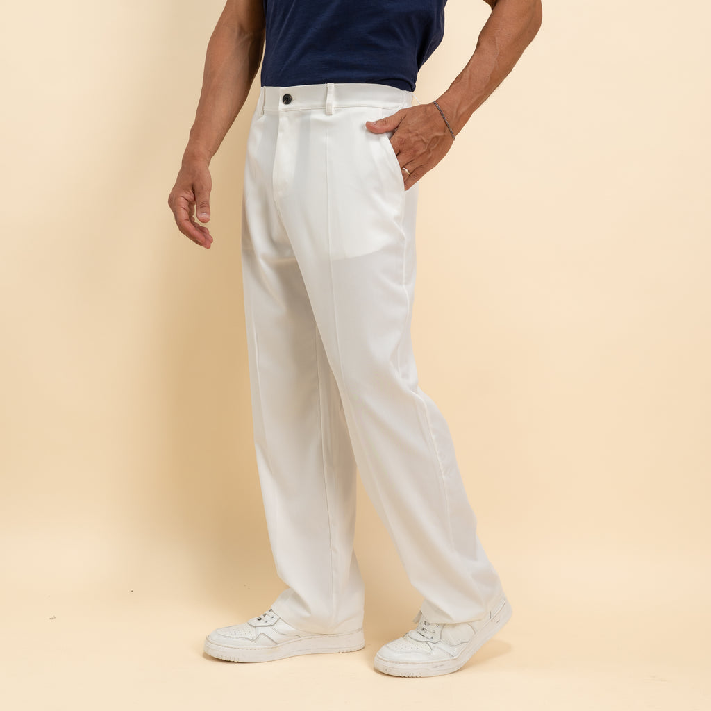 Pantalone palazzo con elastico e passanti posteriori - Bianco