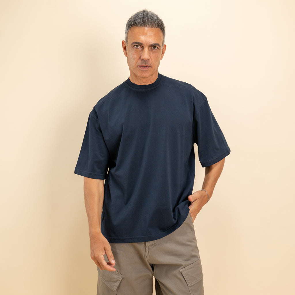 T-shirt oversize crop con ribattuture - Blu