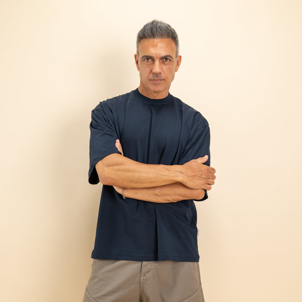 T-shirt oversize crop con ribattuture - Blu