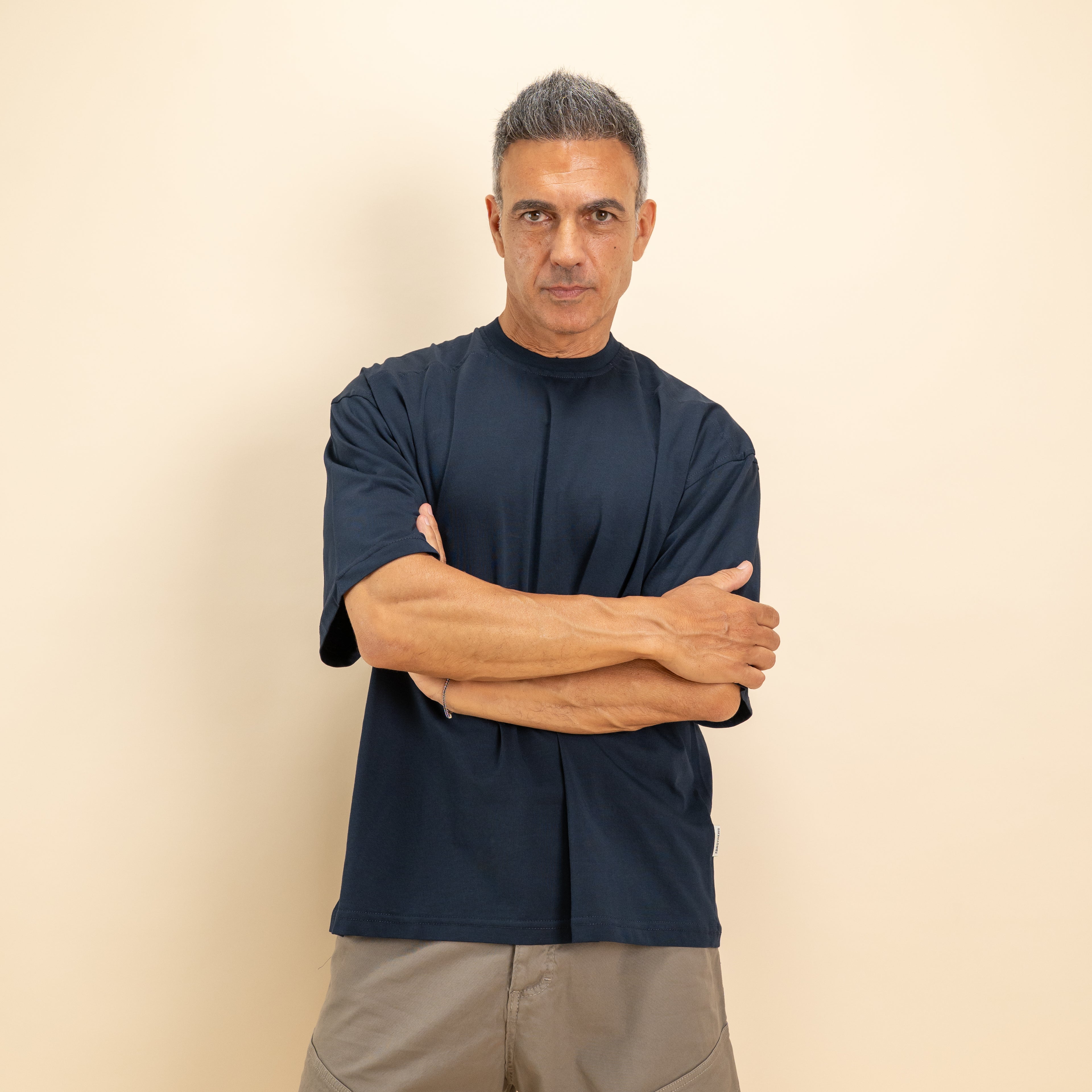 T-shirt oversize crop con ribattuture - Blu