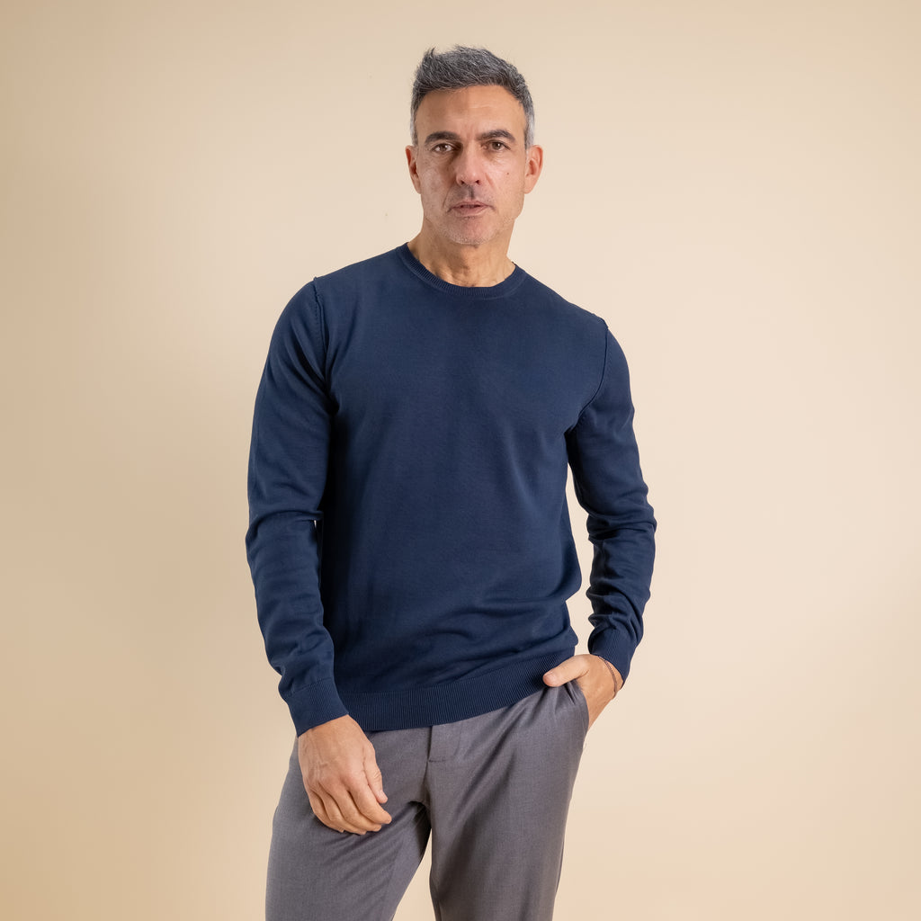 Maglia girocollo 100% cotone - Blu Navy
