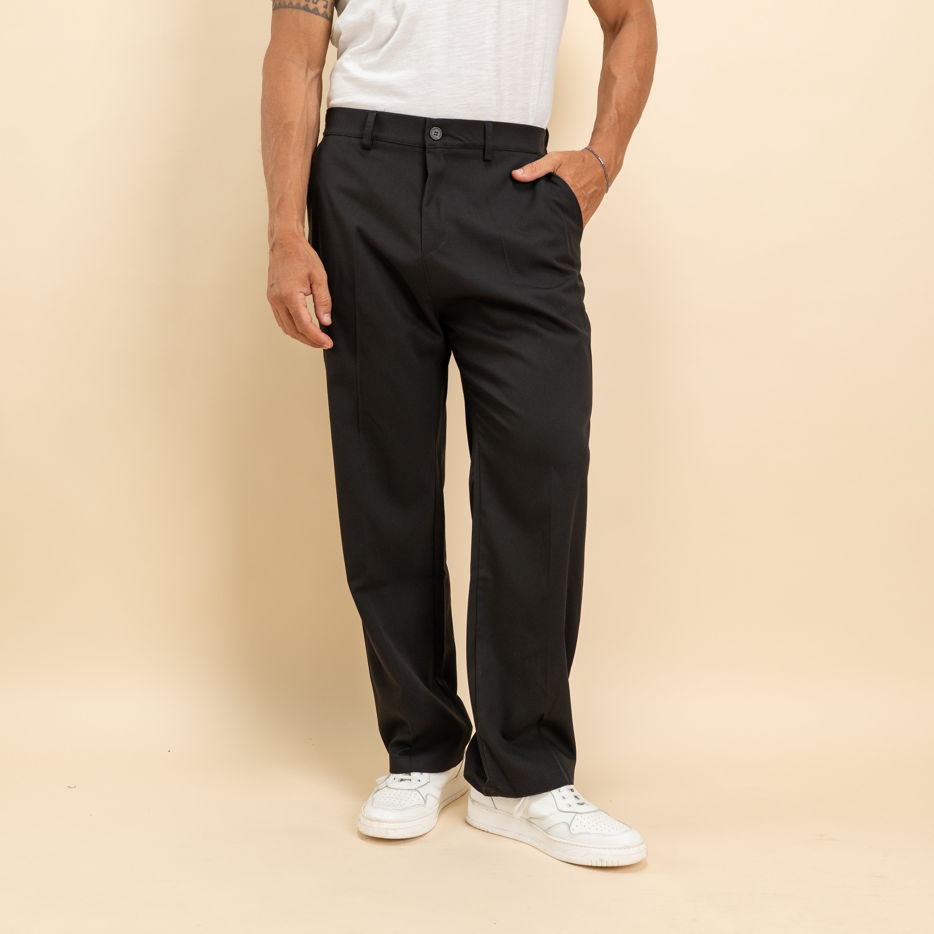 Pantalone palazzo con elastico e passanti posteriori - Nero