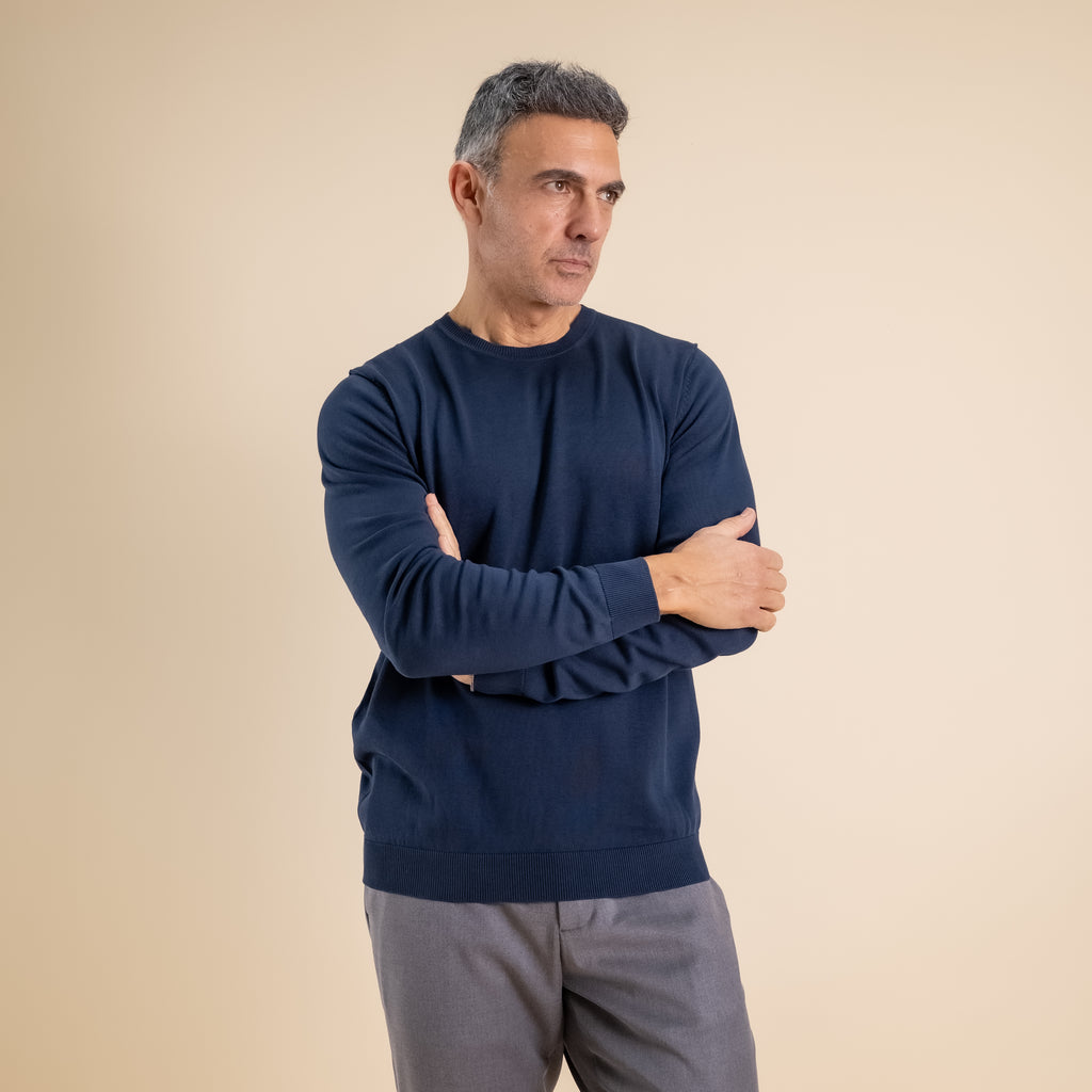 Maglia girocollo 100% cotone - Blu Navy