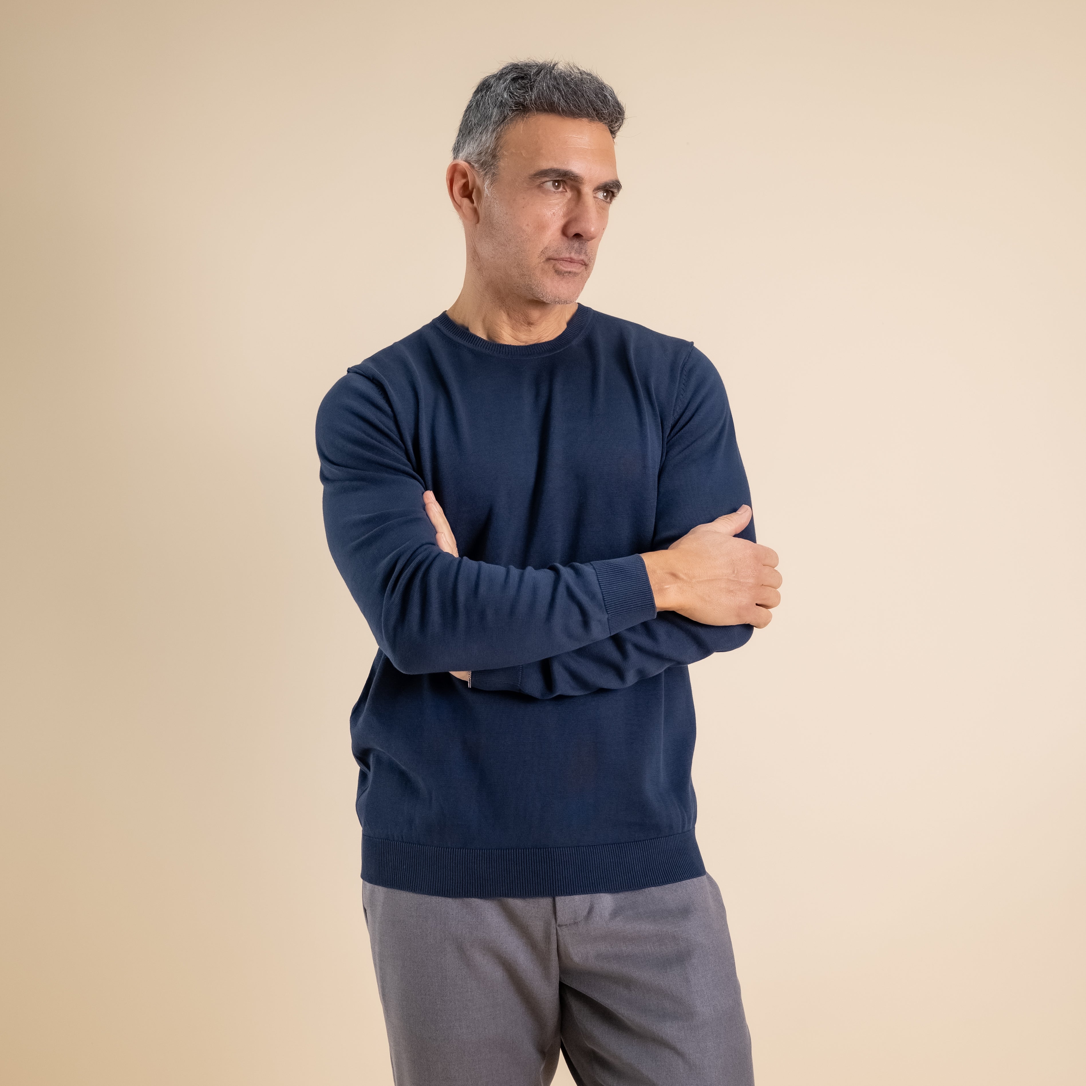 Suéter de cuello redondo 100 % algodón - Azul marino