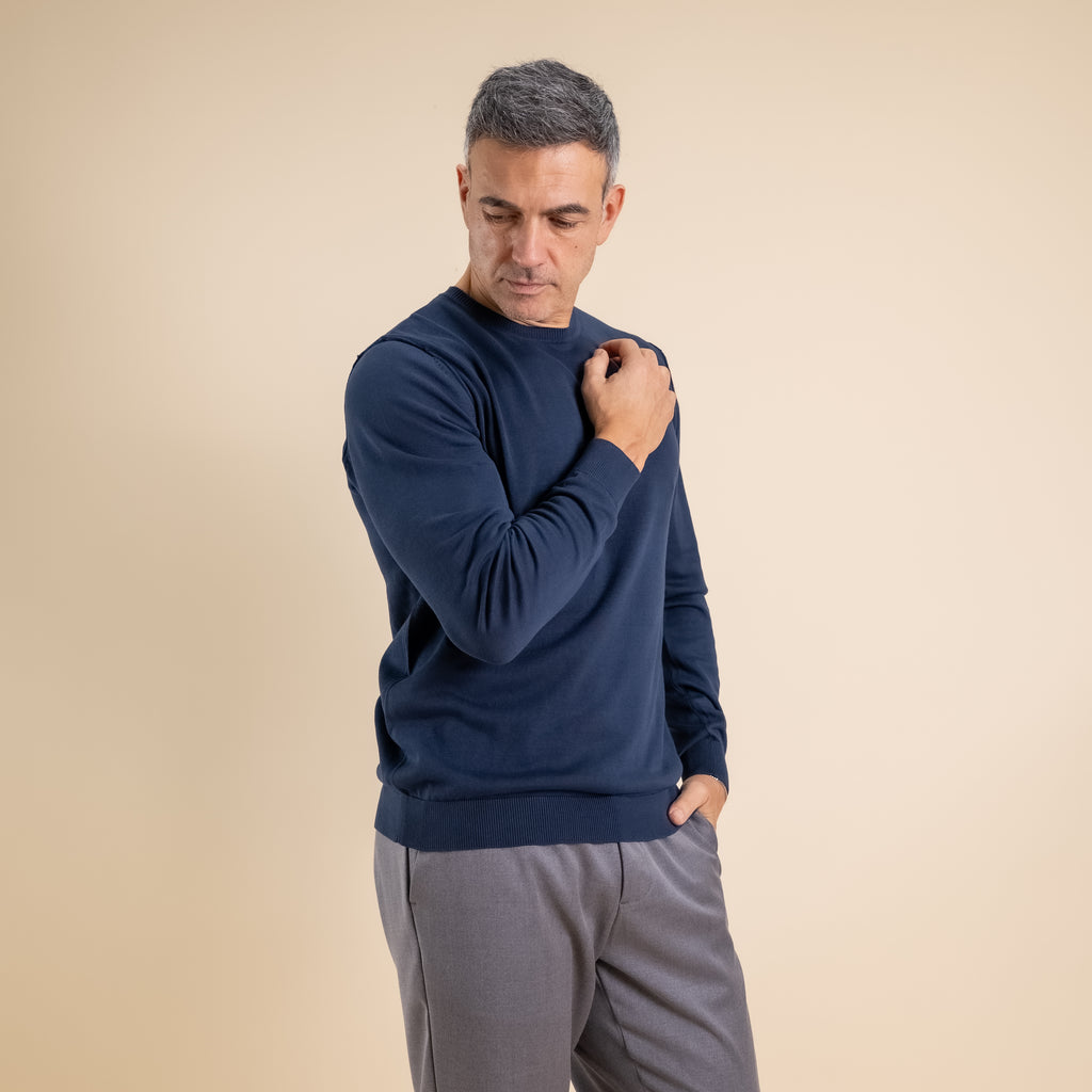 Maglia girocollo 100% cotone - Blu Navy