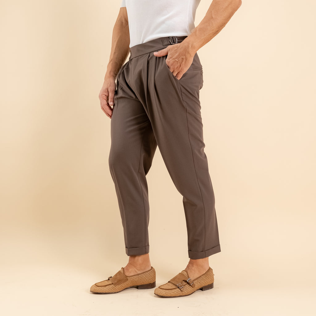 Trousers with bustier and side buckle - Dark Brown