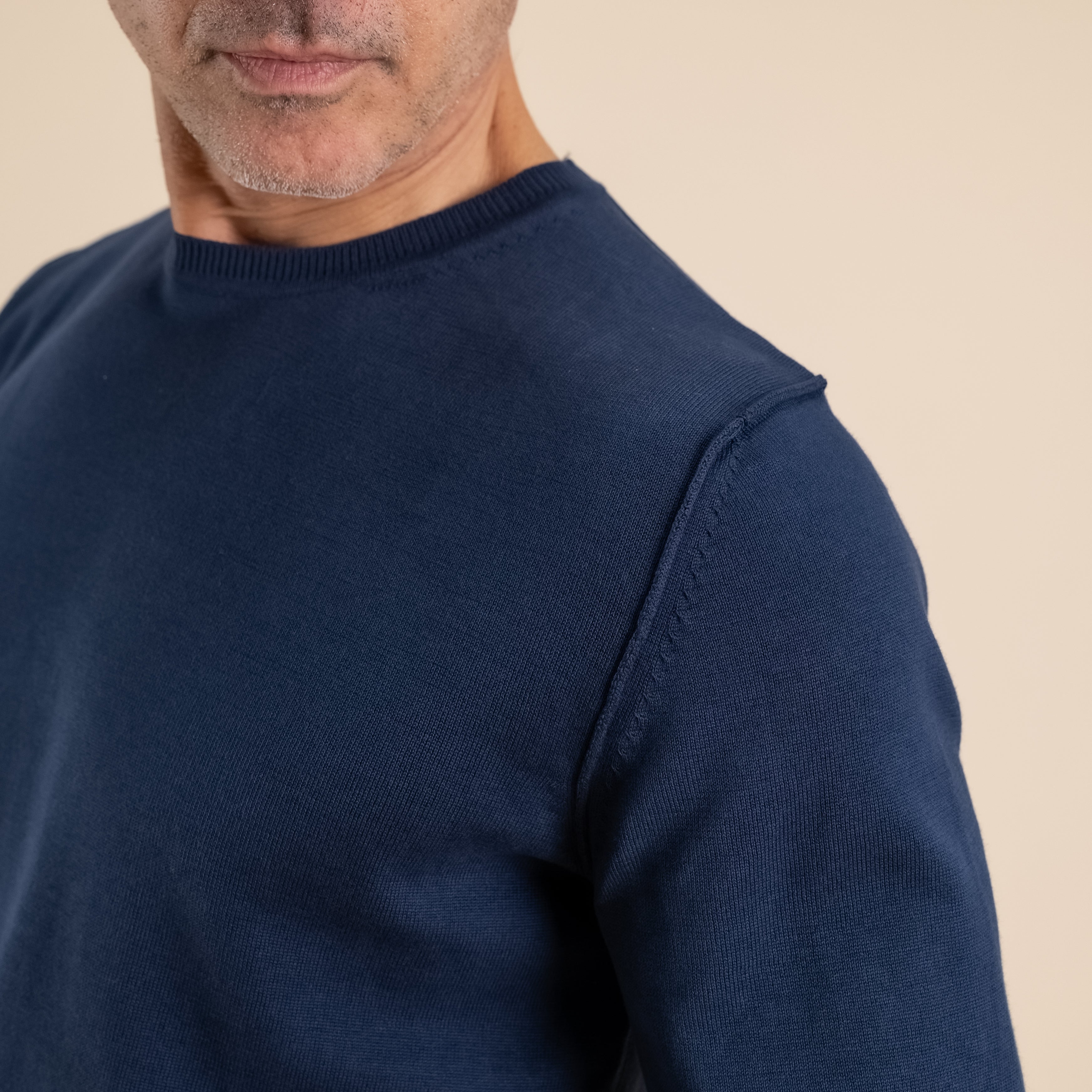 Suéter de cuello redondo 100 % algodón - Azul marino