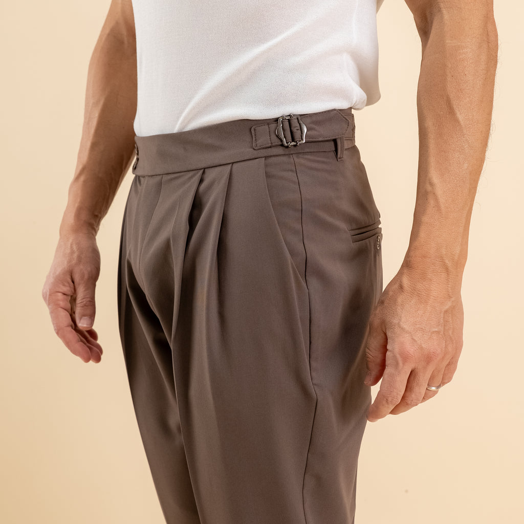 Trousers with bustier and side buckle - Dark Brown