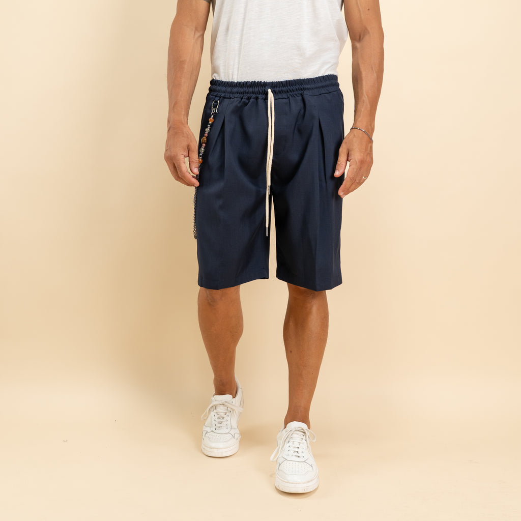 Bermuda con pinces larga - Blu