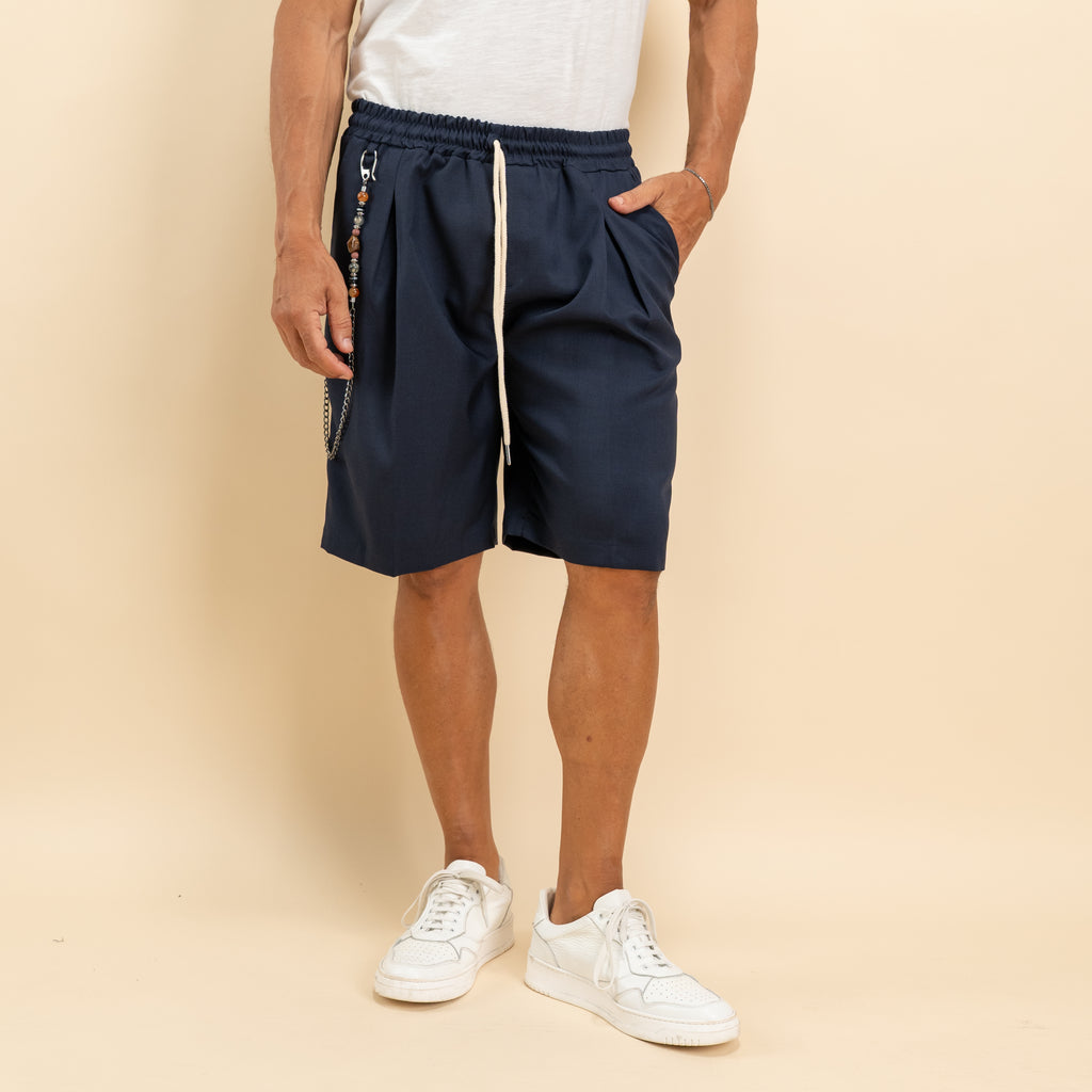 Bermuda con pinces larga - Blu