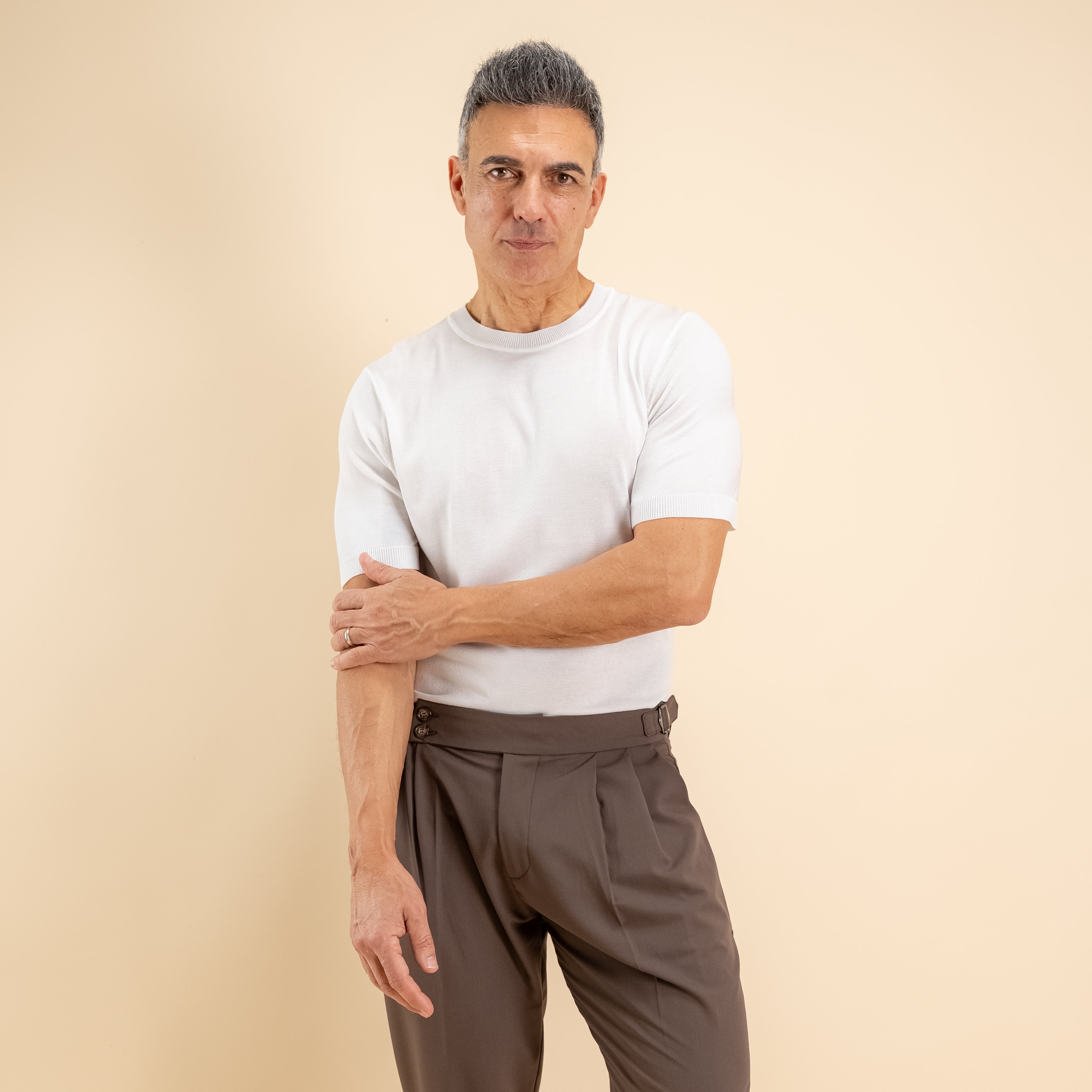 T-shirt in filo maglia - Bianco