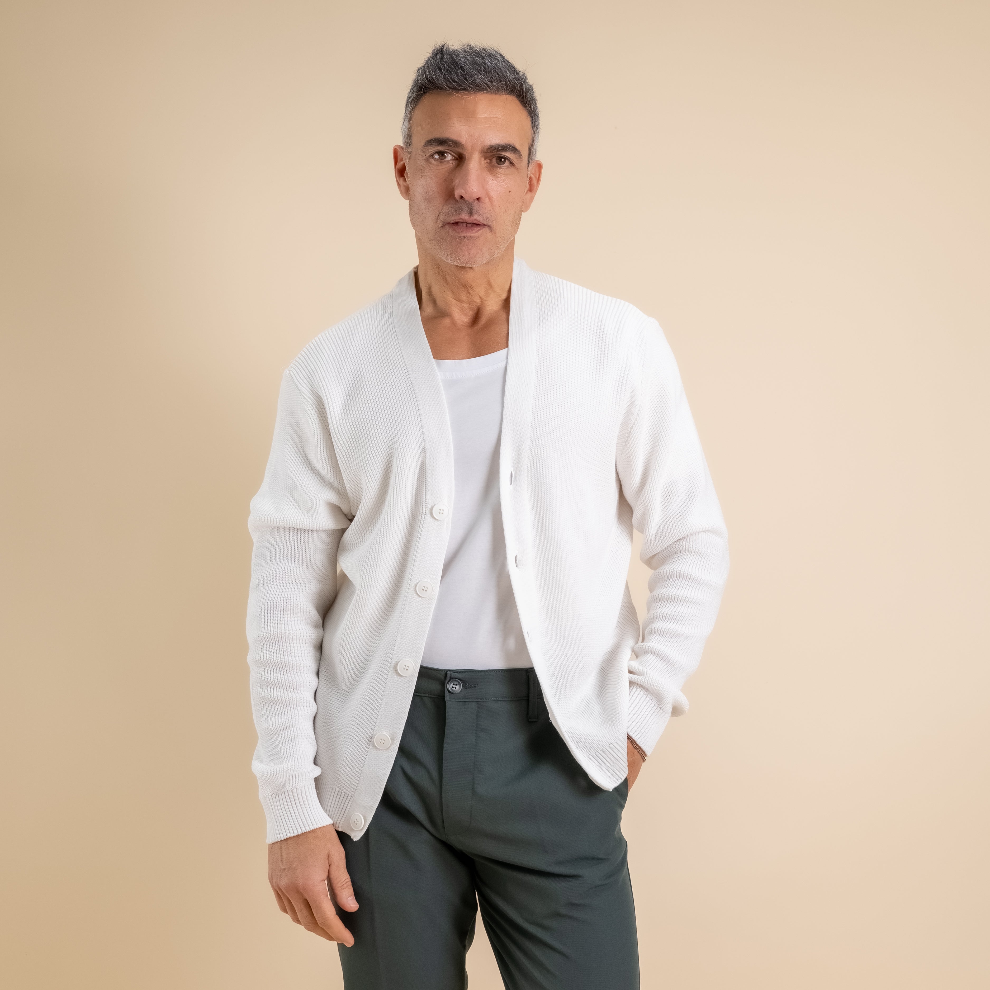 V-Neck Knit Cardigan – White