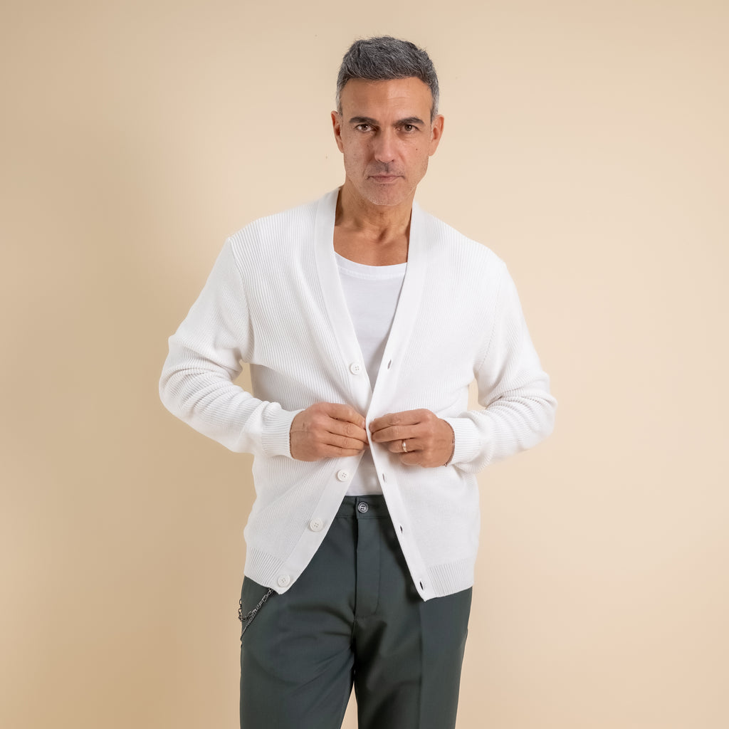 Cardigan in maglia a Scollo V – Bianco