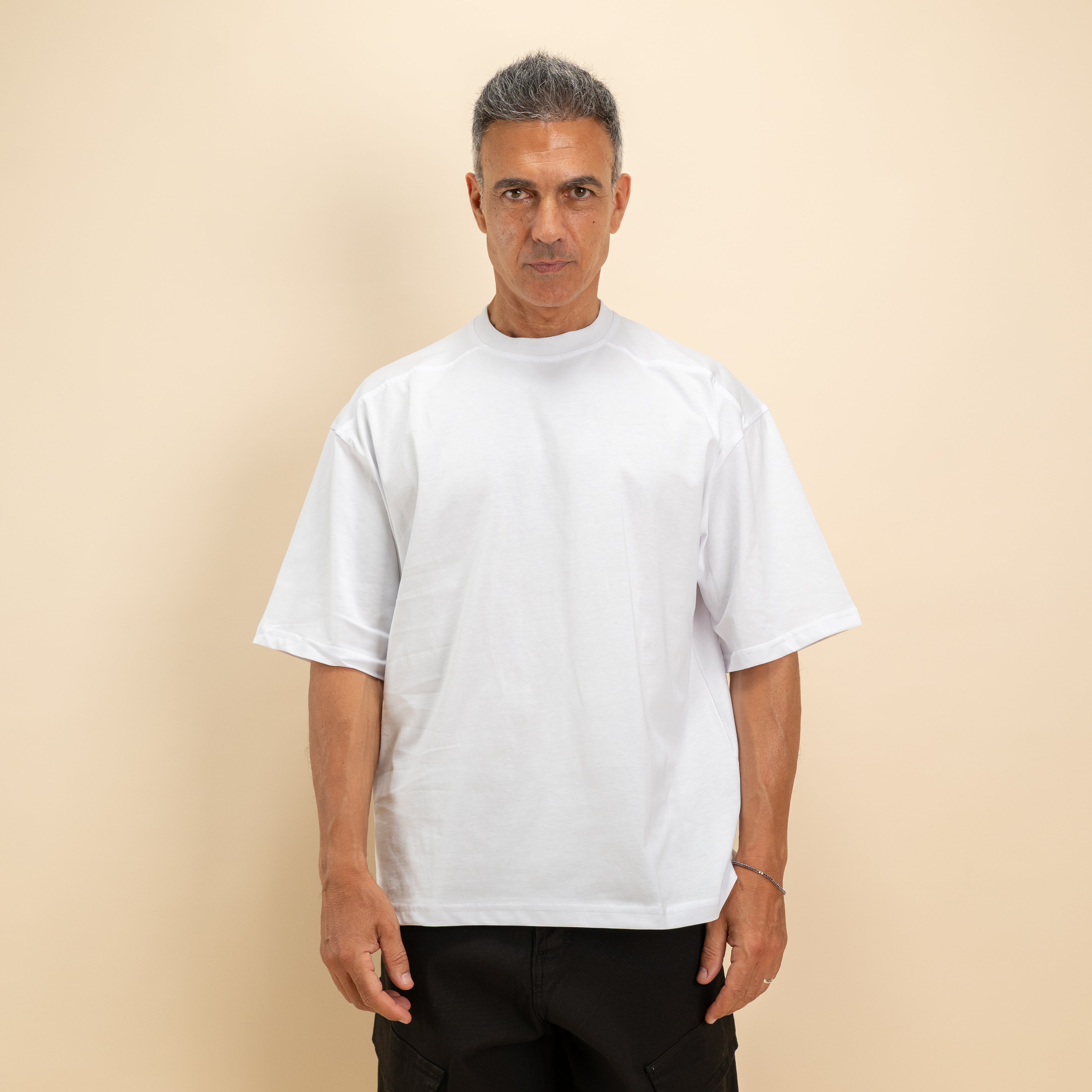 T-shirt oversize crop con ribattuture - Bianco
