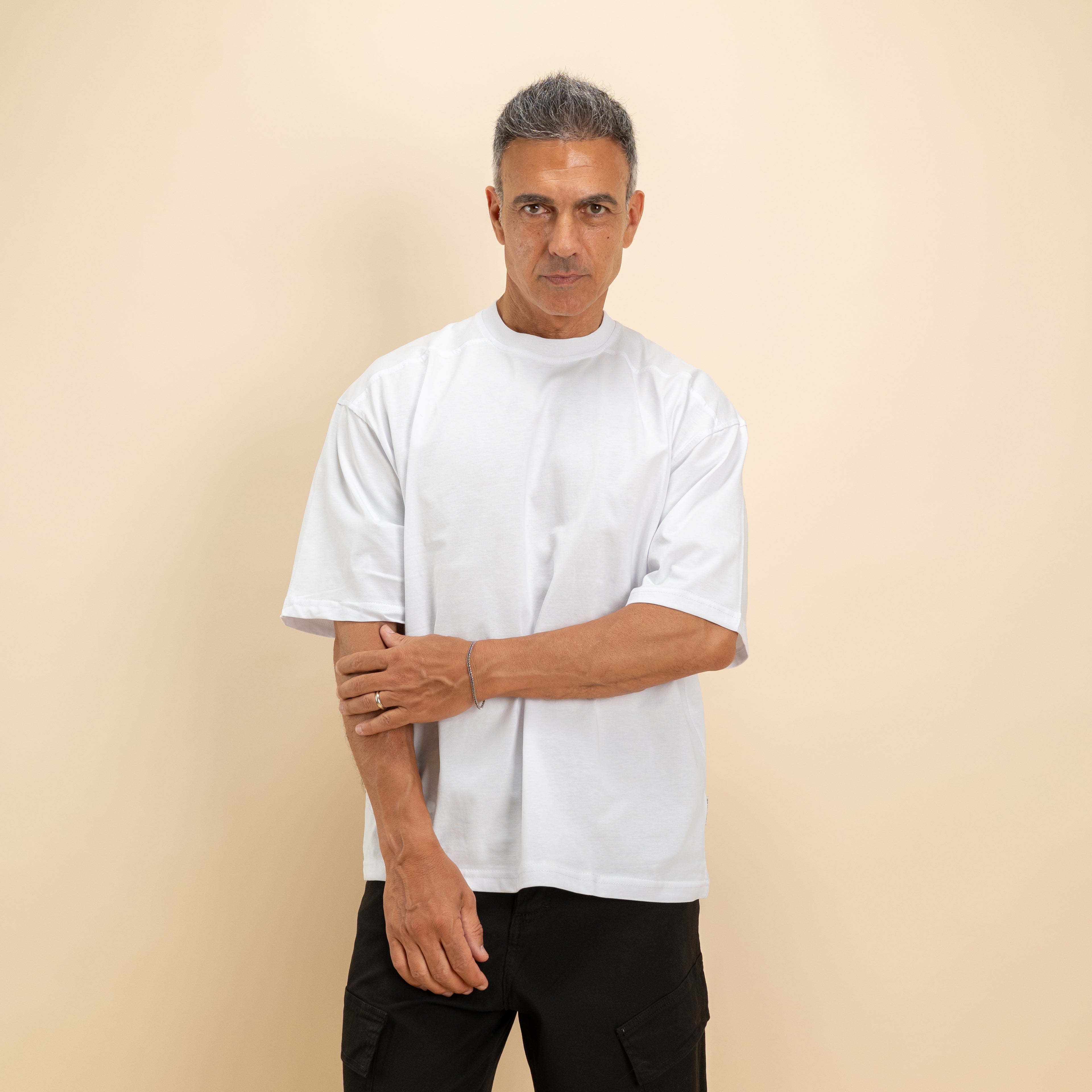 T-shirt oversize crop con ribattuture - Bianco