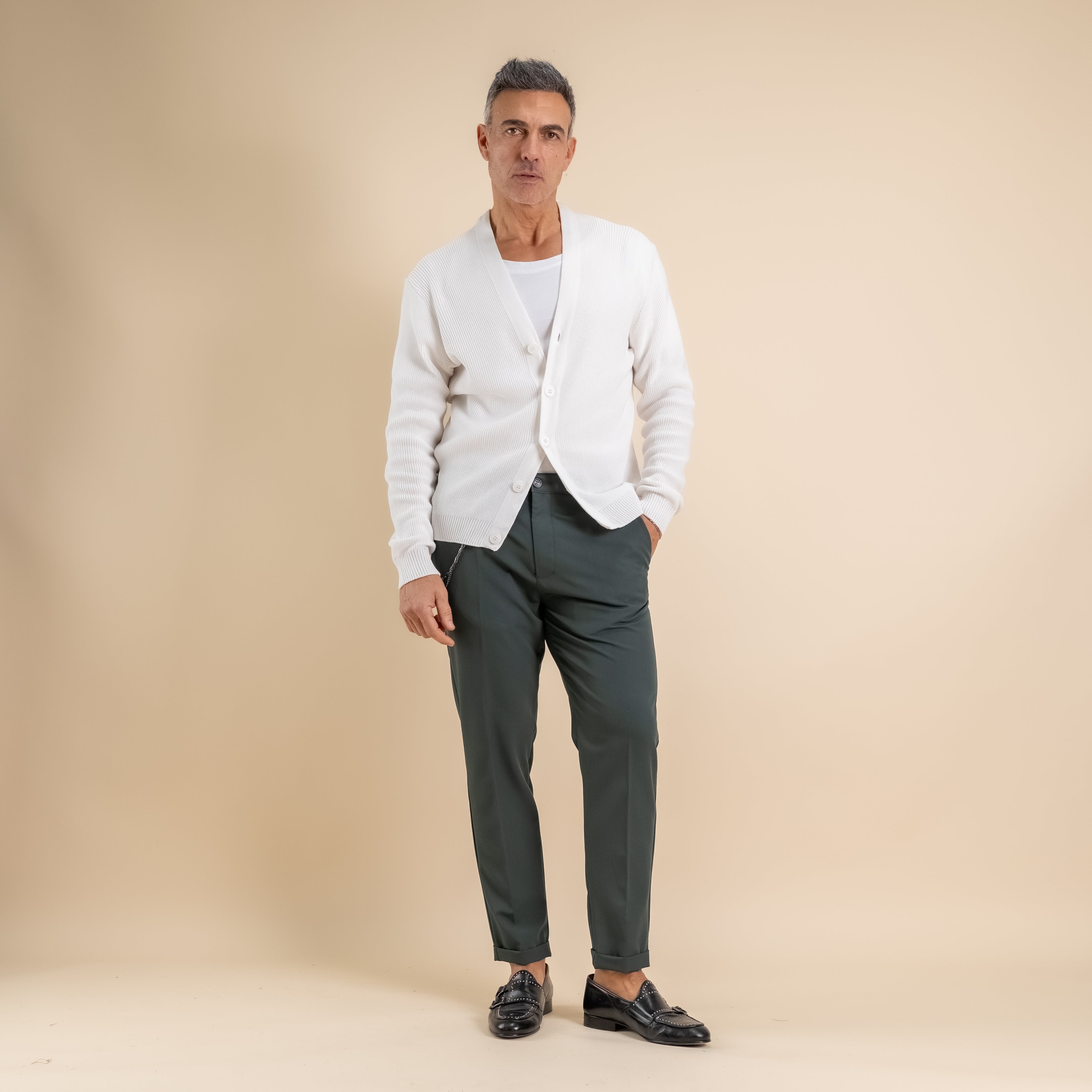 V-Neck Knit Cardigan – White