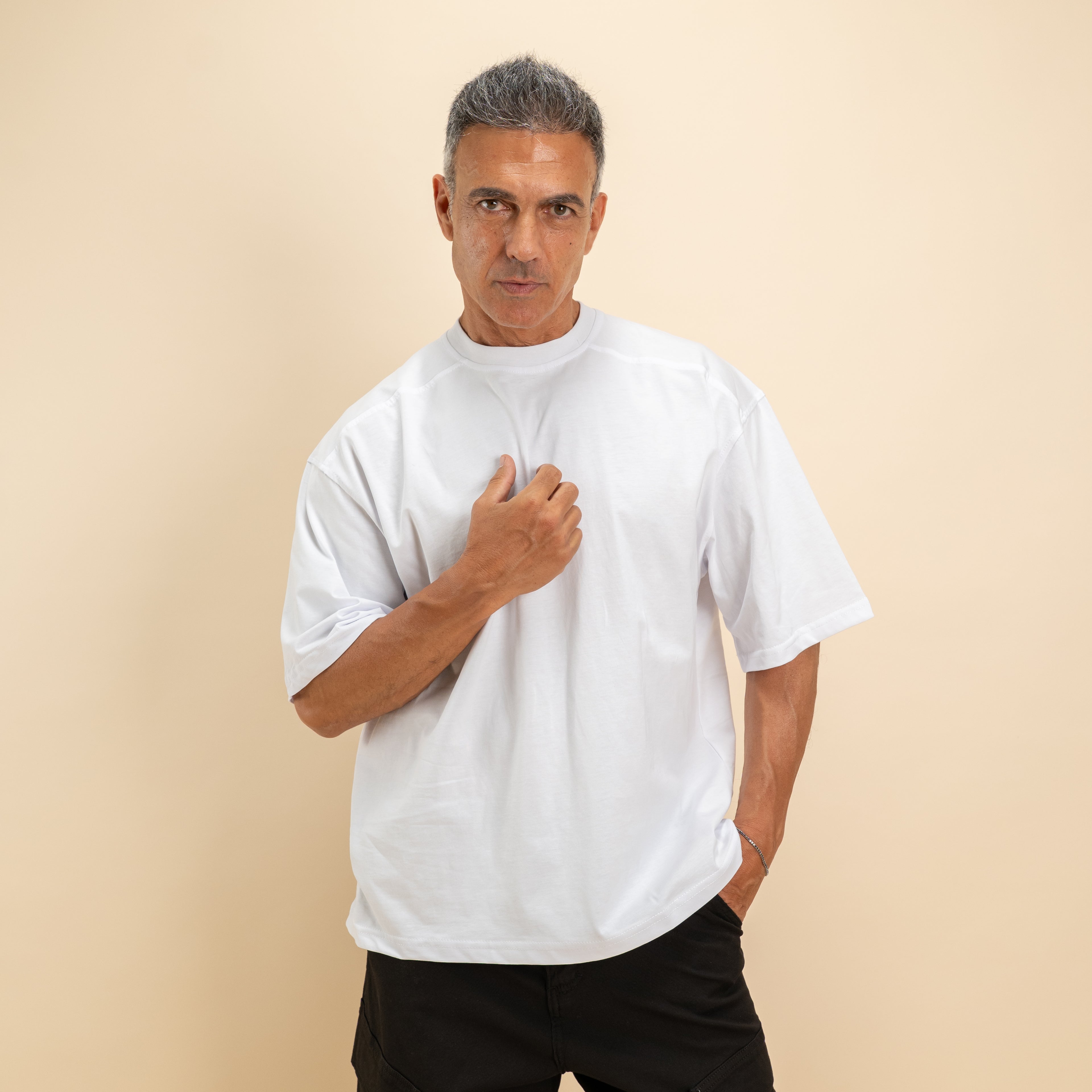 T-shirt oversize crop con ribattuture - Bianco