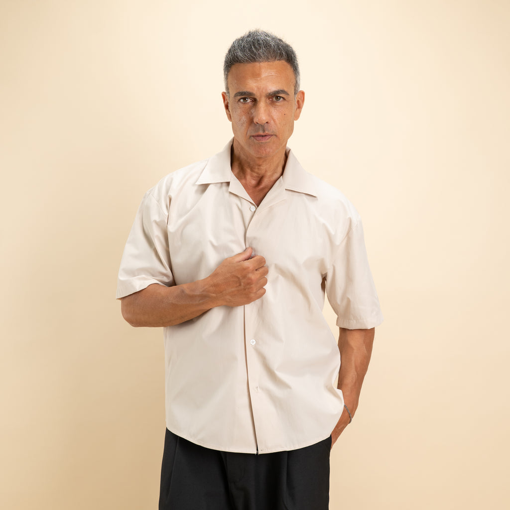 Camicia over colletto bowling - Beige