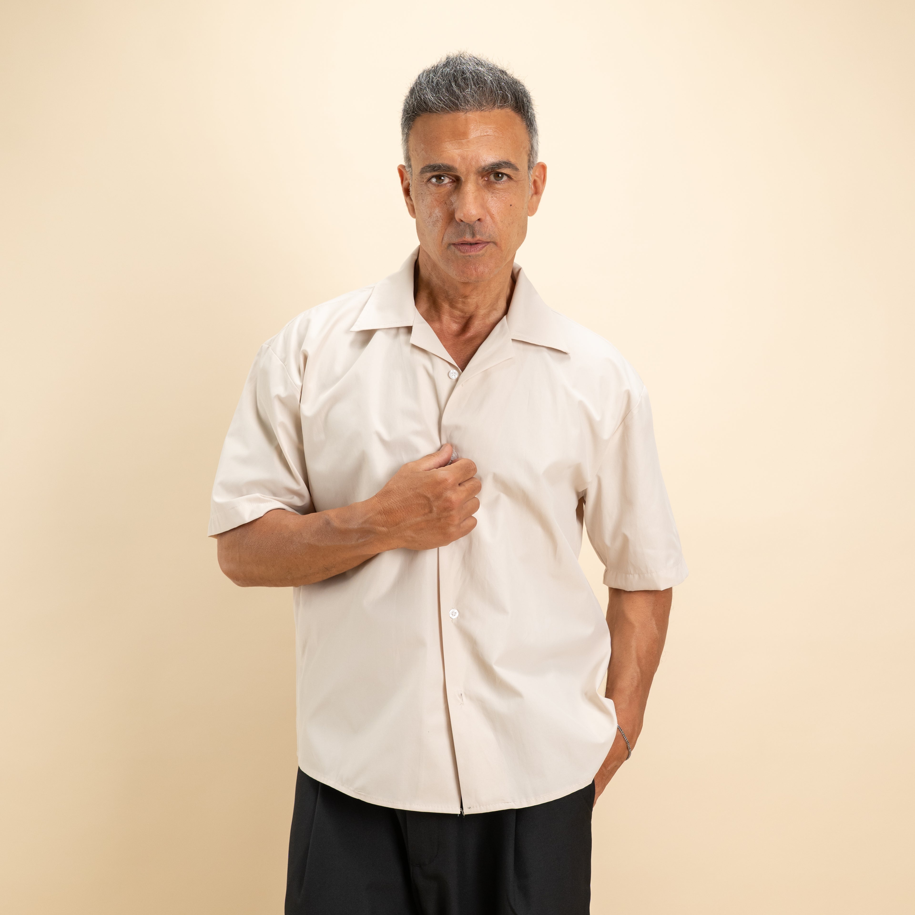Camicia over colletto bowling - Beige