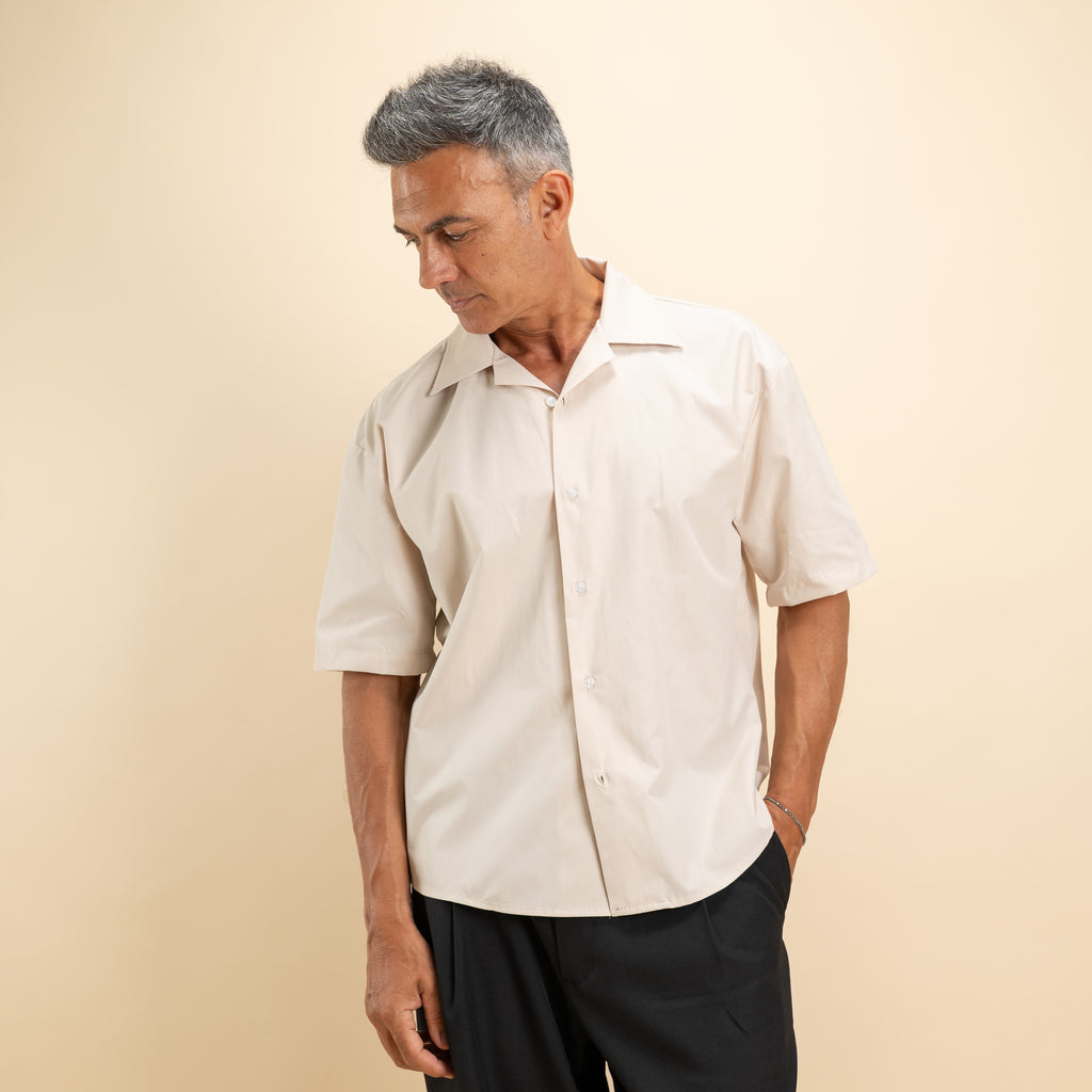 Camicia over colletto bowling - Beige