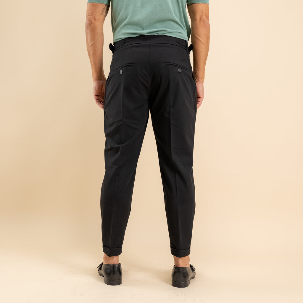 Trousers with corset waist and side buckle - Black