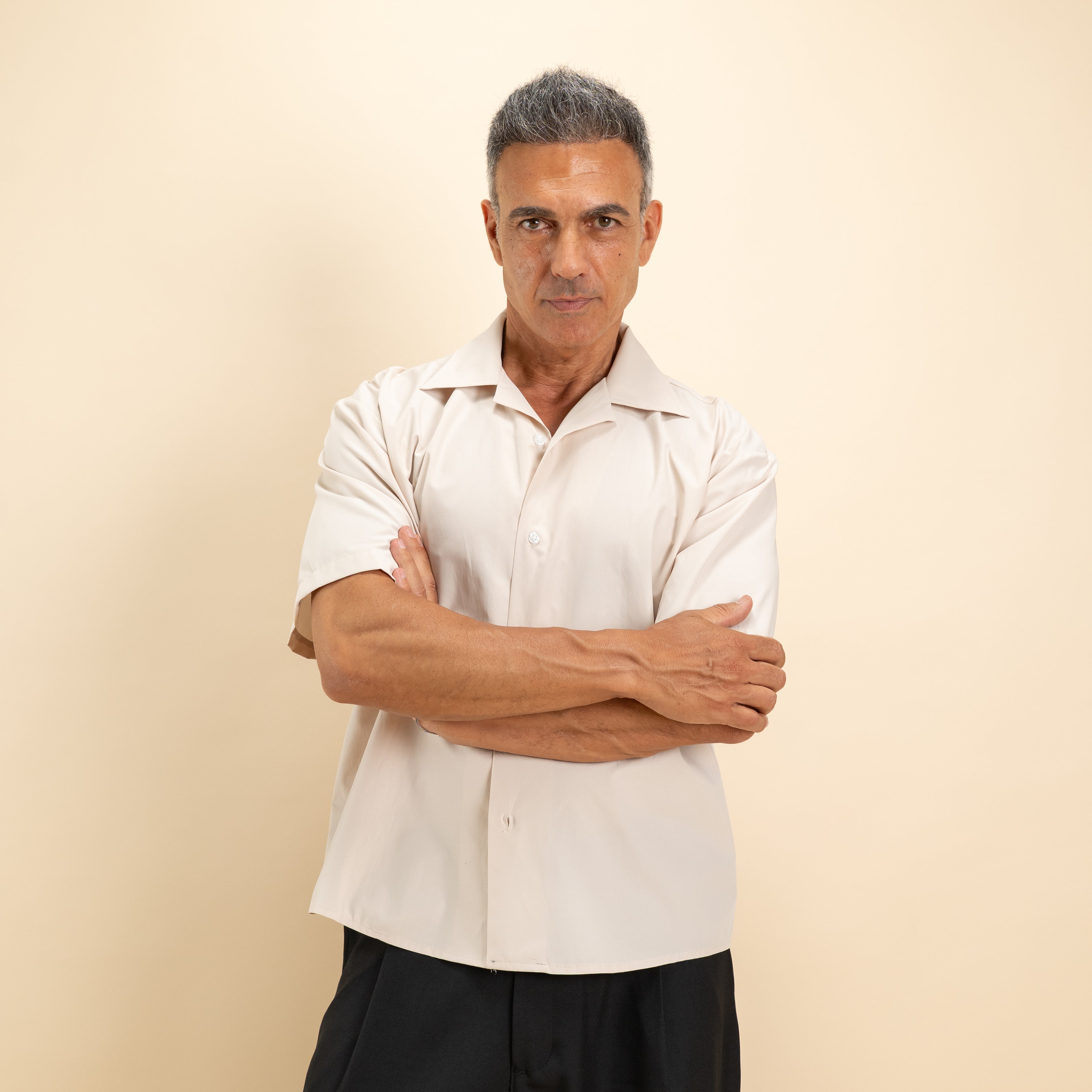 Camicia over colletto bowling - Beige