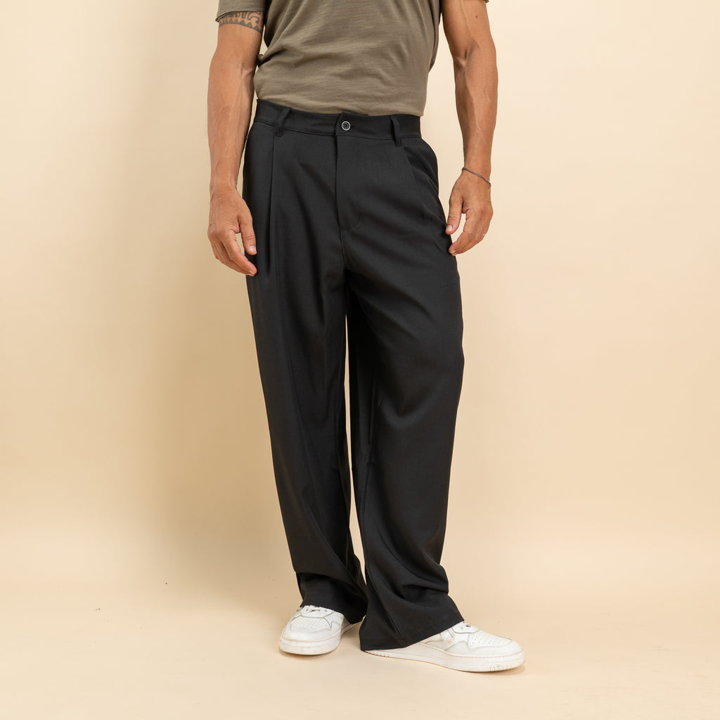 Pantalone palazzo con pinces fondo largo - Nero