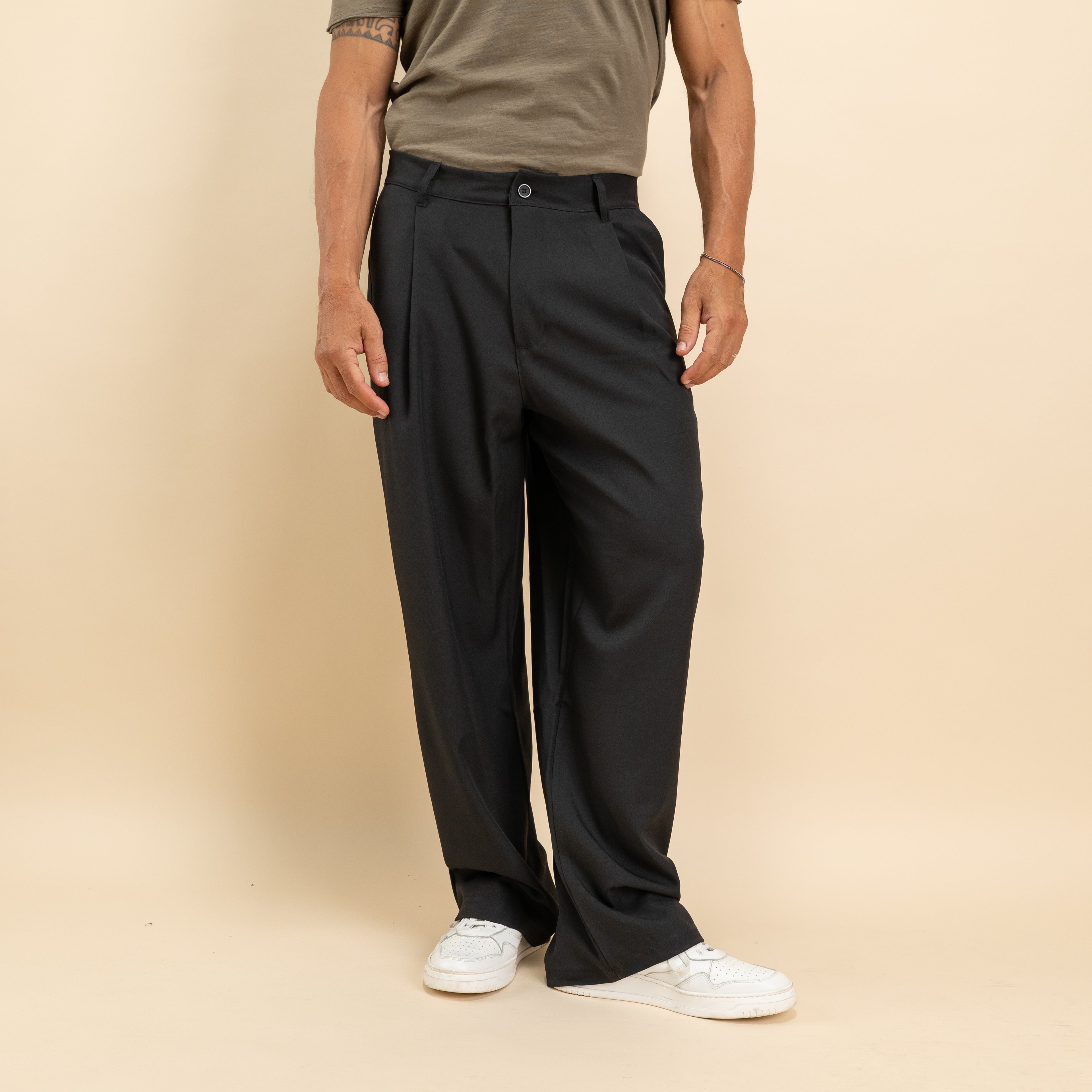Pantalone palazzo con pinces fondo largo - Nero
