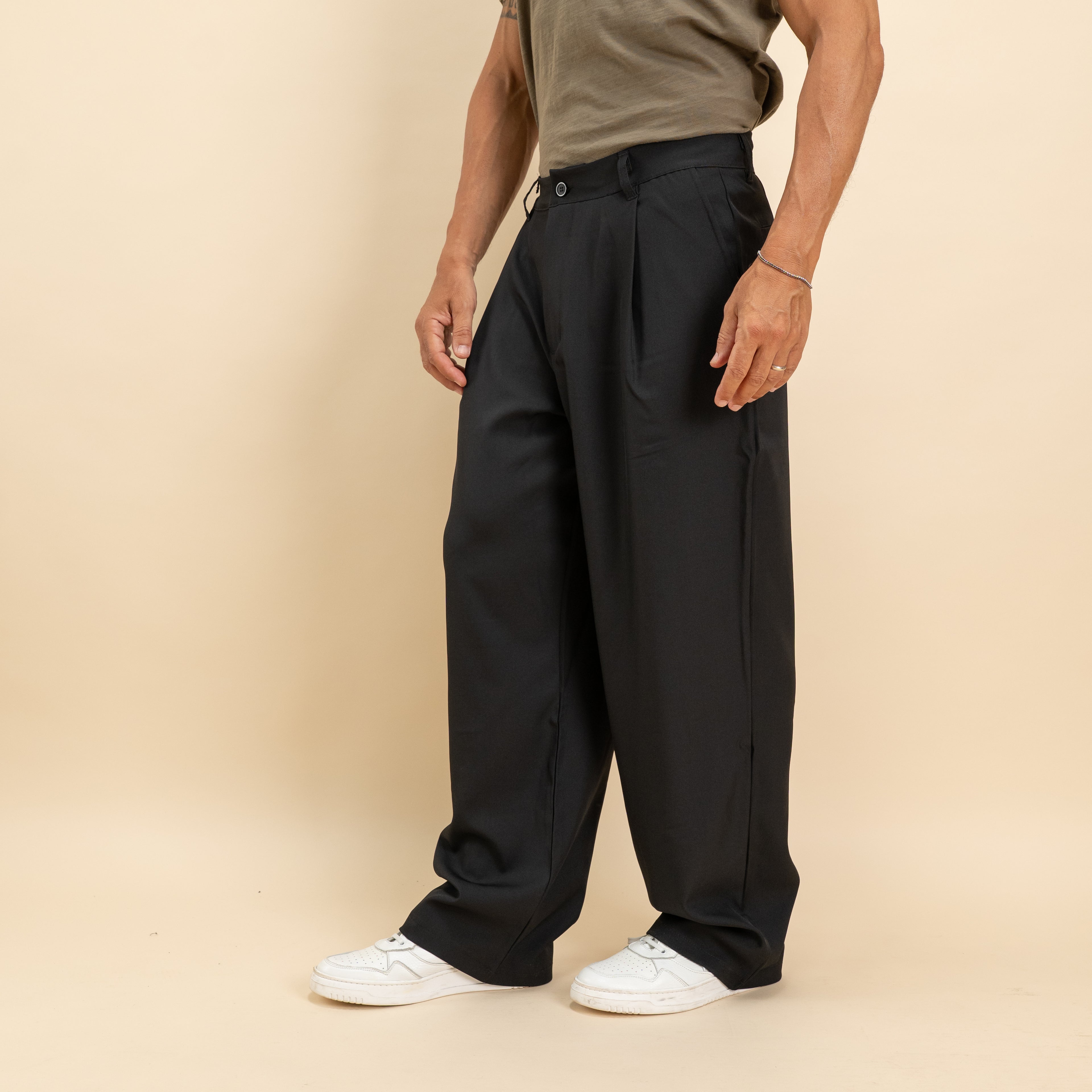 Pantalone palazzo con pinces fondo largo - Nero