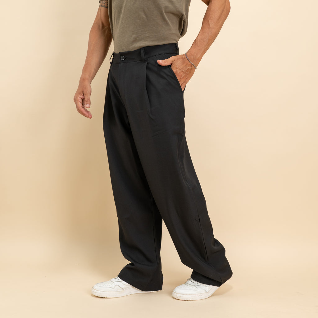 Pantalone palazzo con pinces fondo largo - Nero