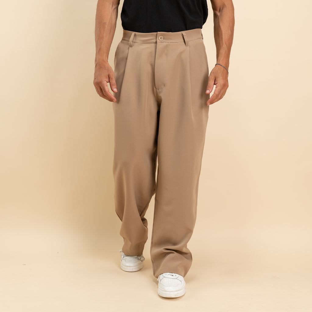 Pantalone palazzo con pinces fondo largo - Camel