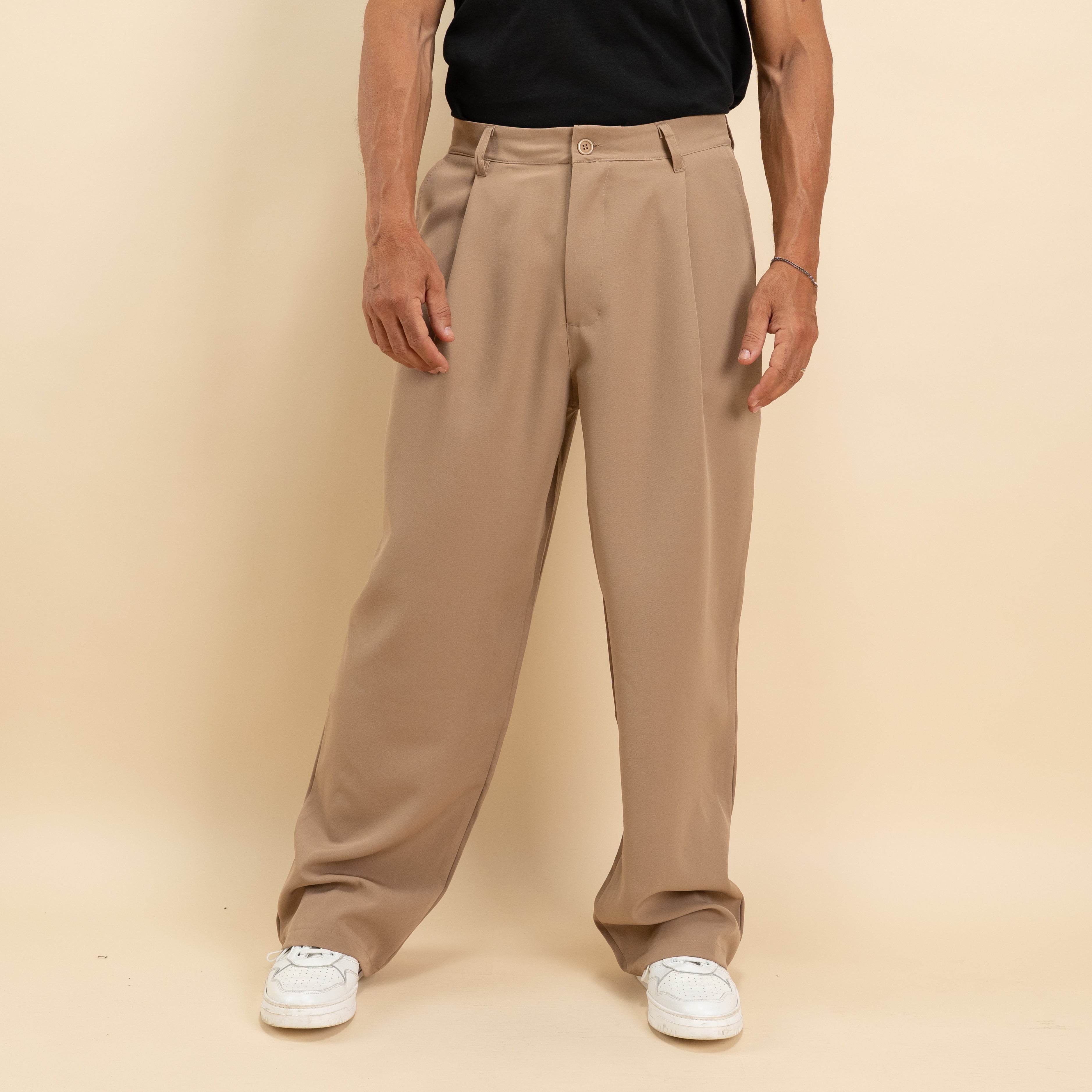 Pantalone palazzo con pinces fondo largo - Camel