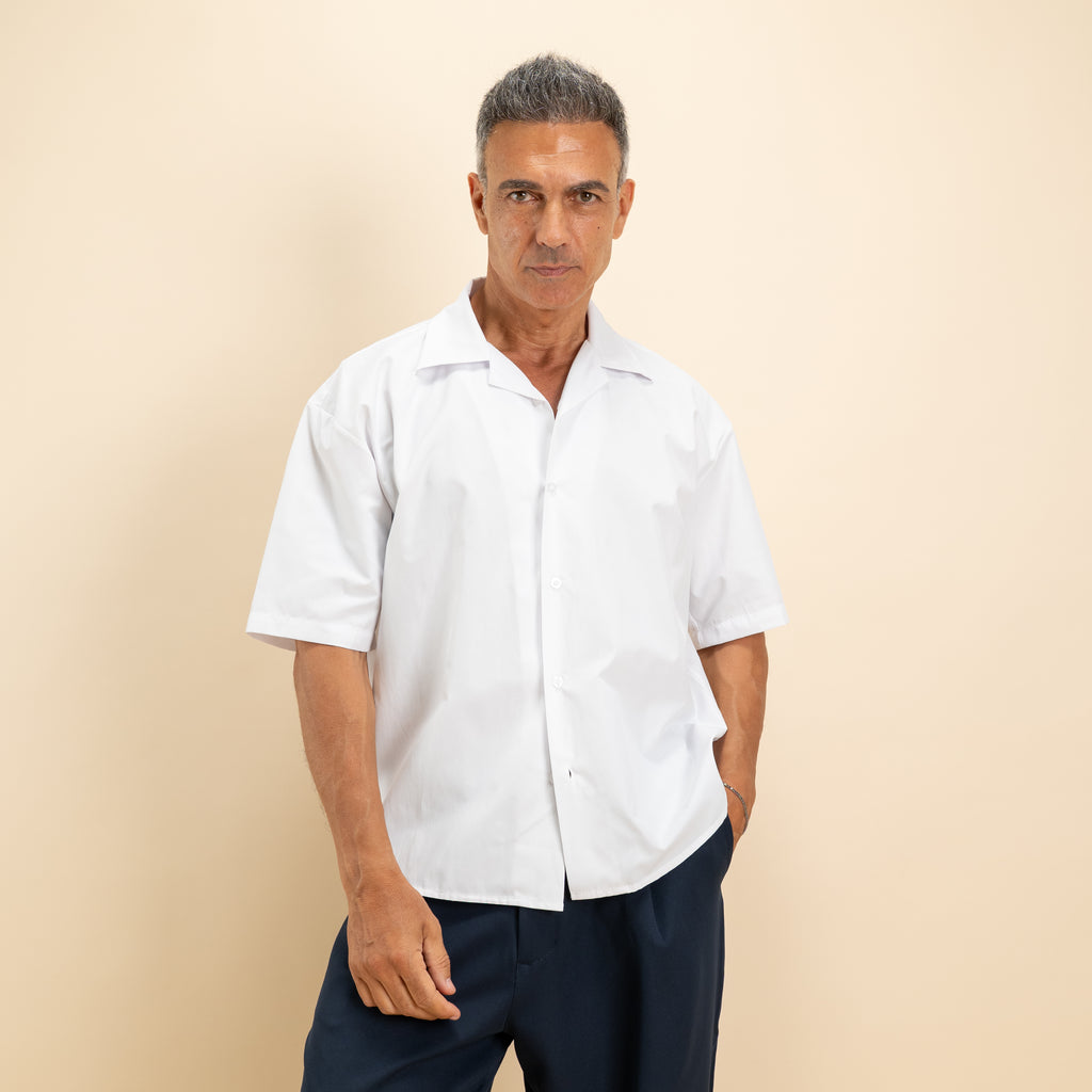 Camicia over colletto bowling - Bianco