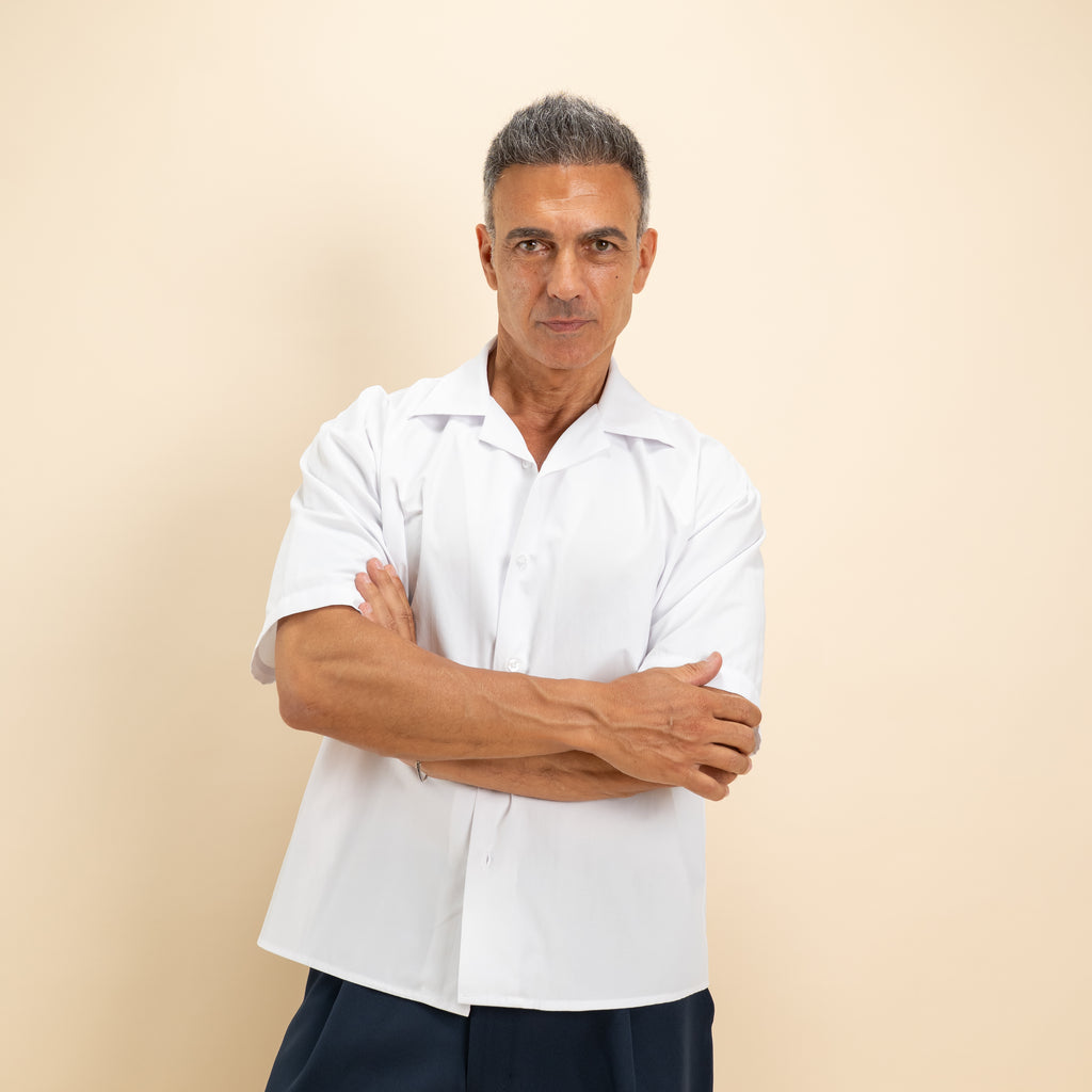 Camicia over colletto bowling - Bianco