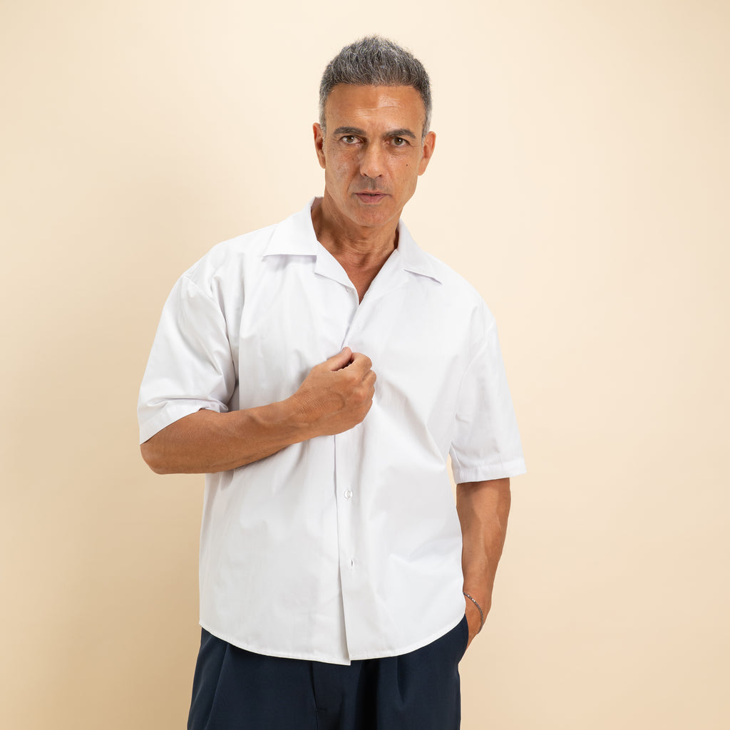 Camicia over colletto bowling - Bianco