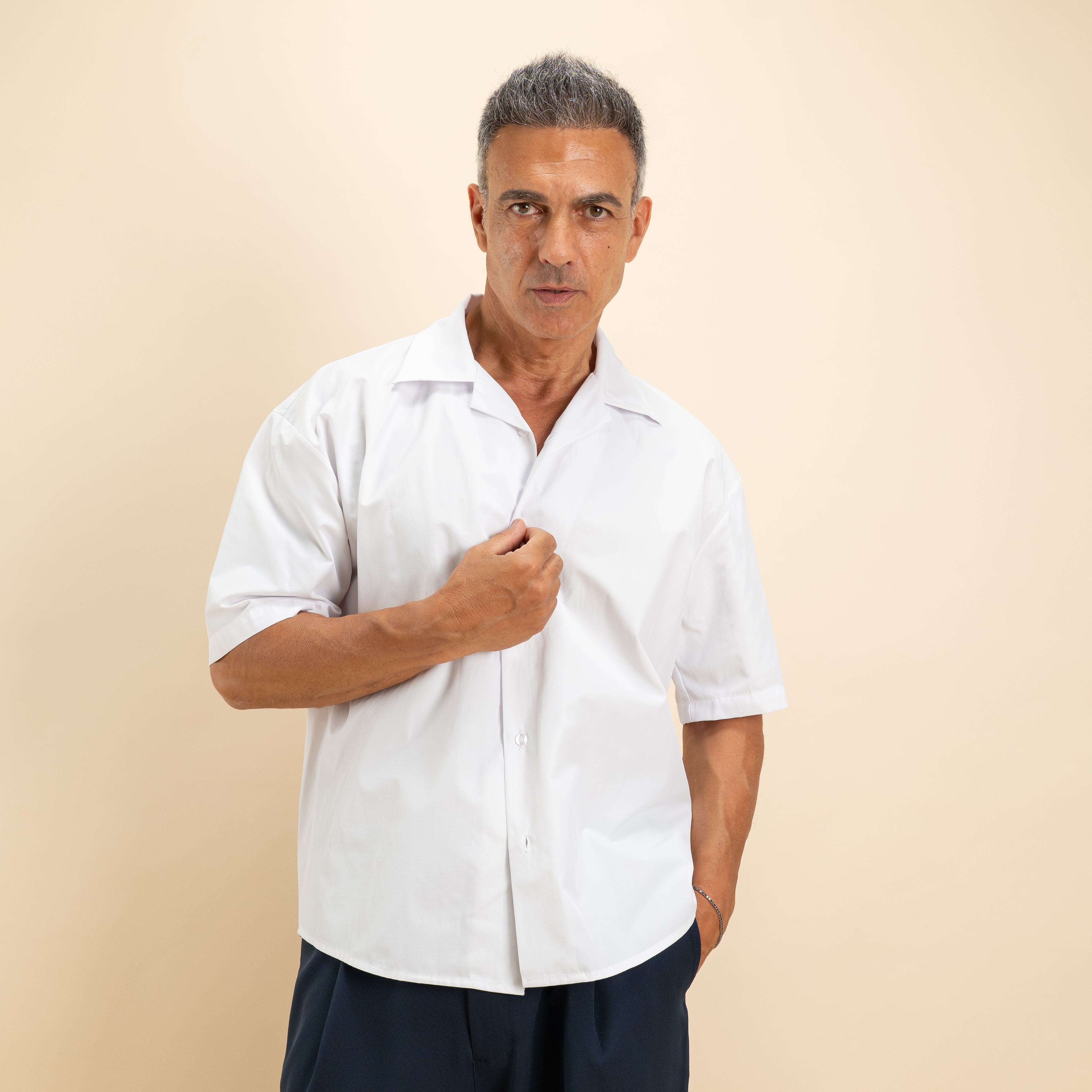 Camicia over colletto bowling - Bianco