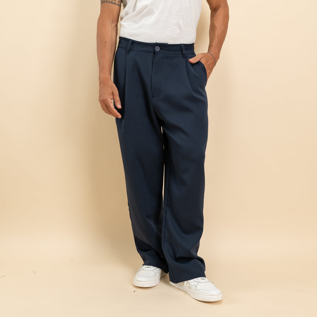 Pantalone palazzo con pinces fondo largo - Blu