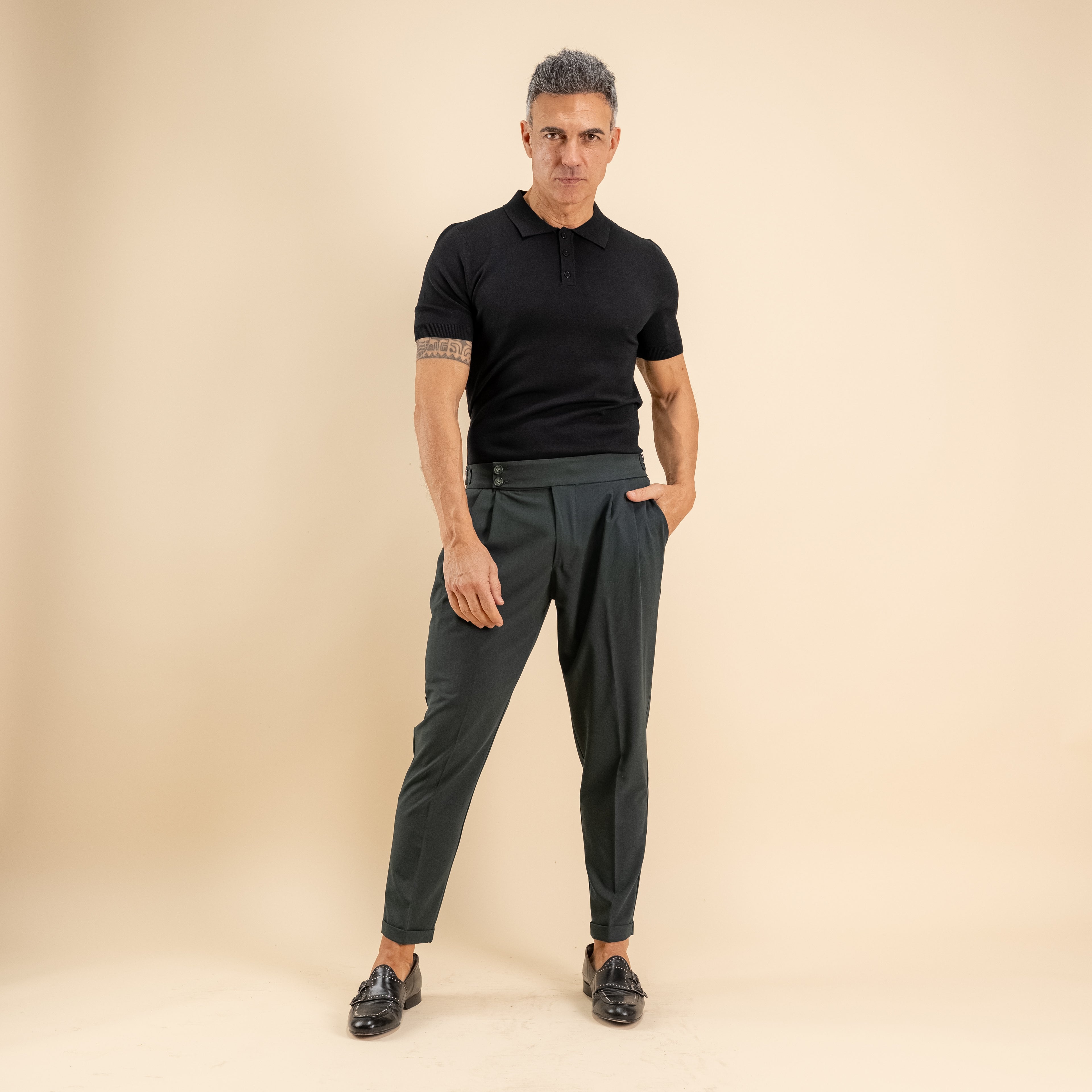 Pantalone con bustino e fibbia laterale - Verde