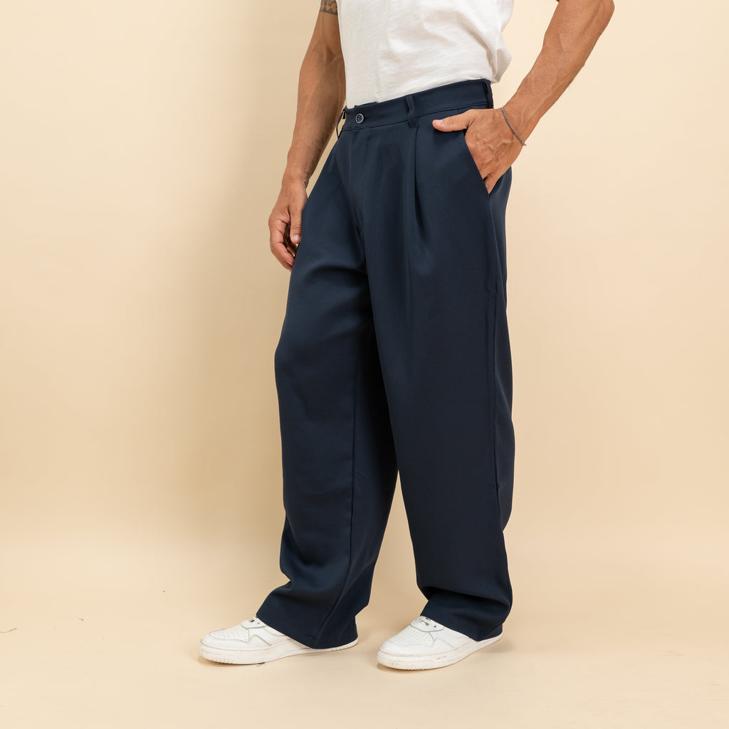 Pantalone palazzo con pinces fondo largo - Blu