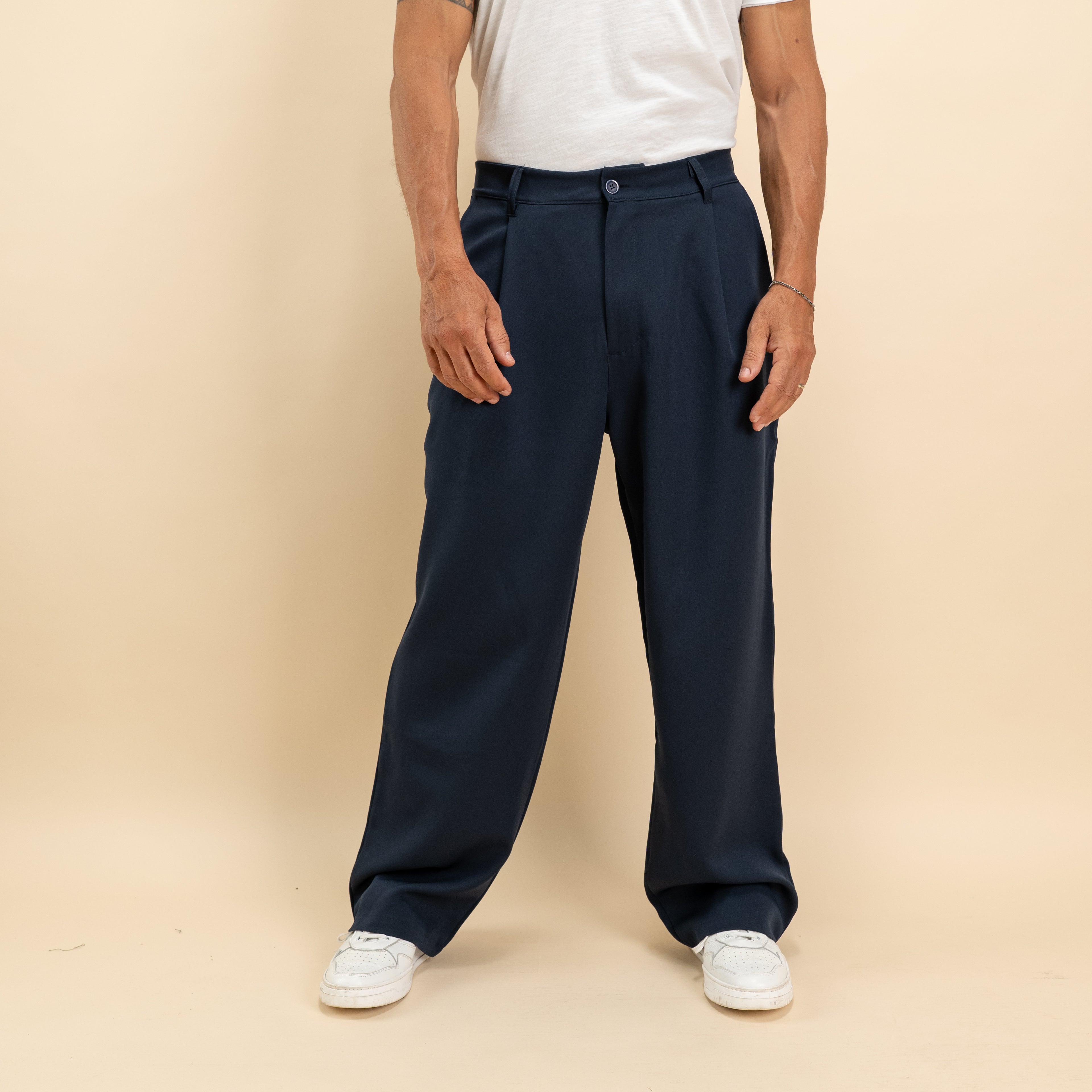 Pantalone palazzo con pinces fondo largo - Blu