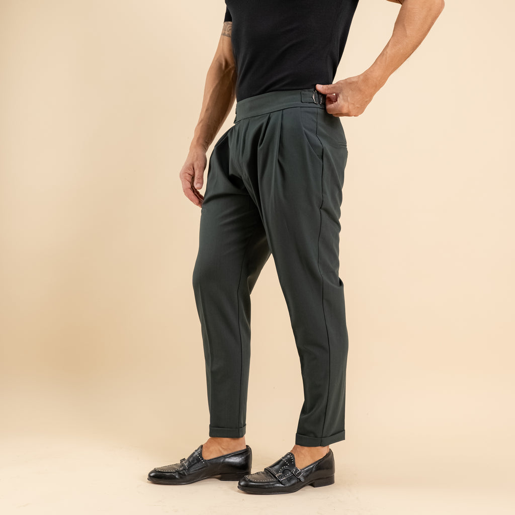 Pantalone con bustino e fibbia laterale - Verde