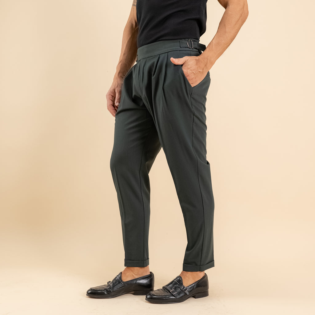 Pantalone con bustino e fibbia laterale - Verde