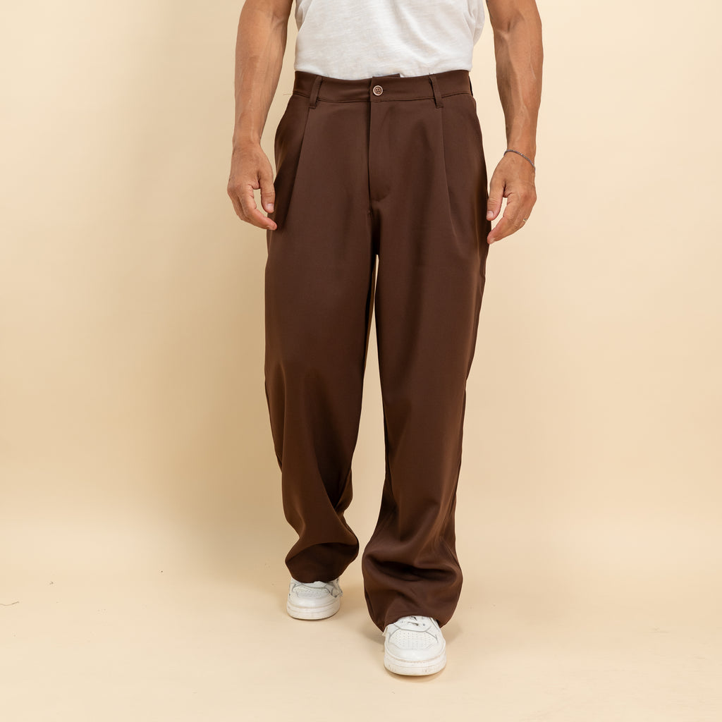 Pantalone palazzo con pinces fondo largo - Marrone