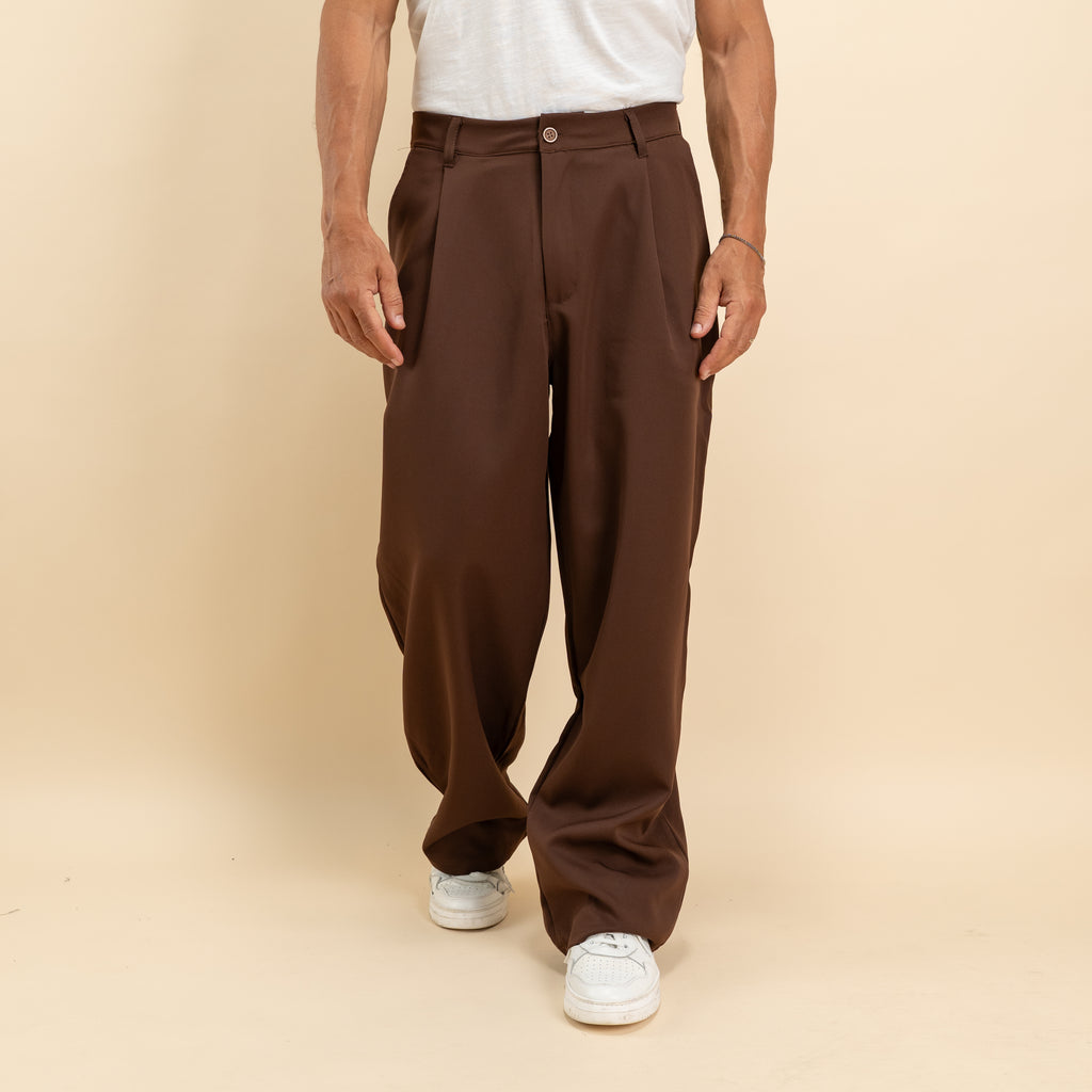 Pantalone palazzo con pinces fondo largo - Marrone