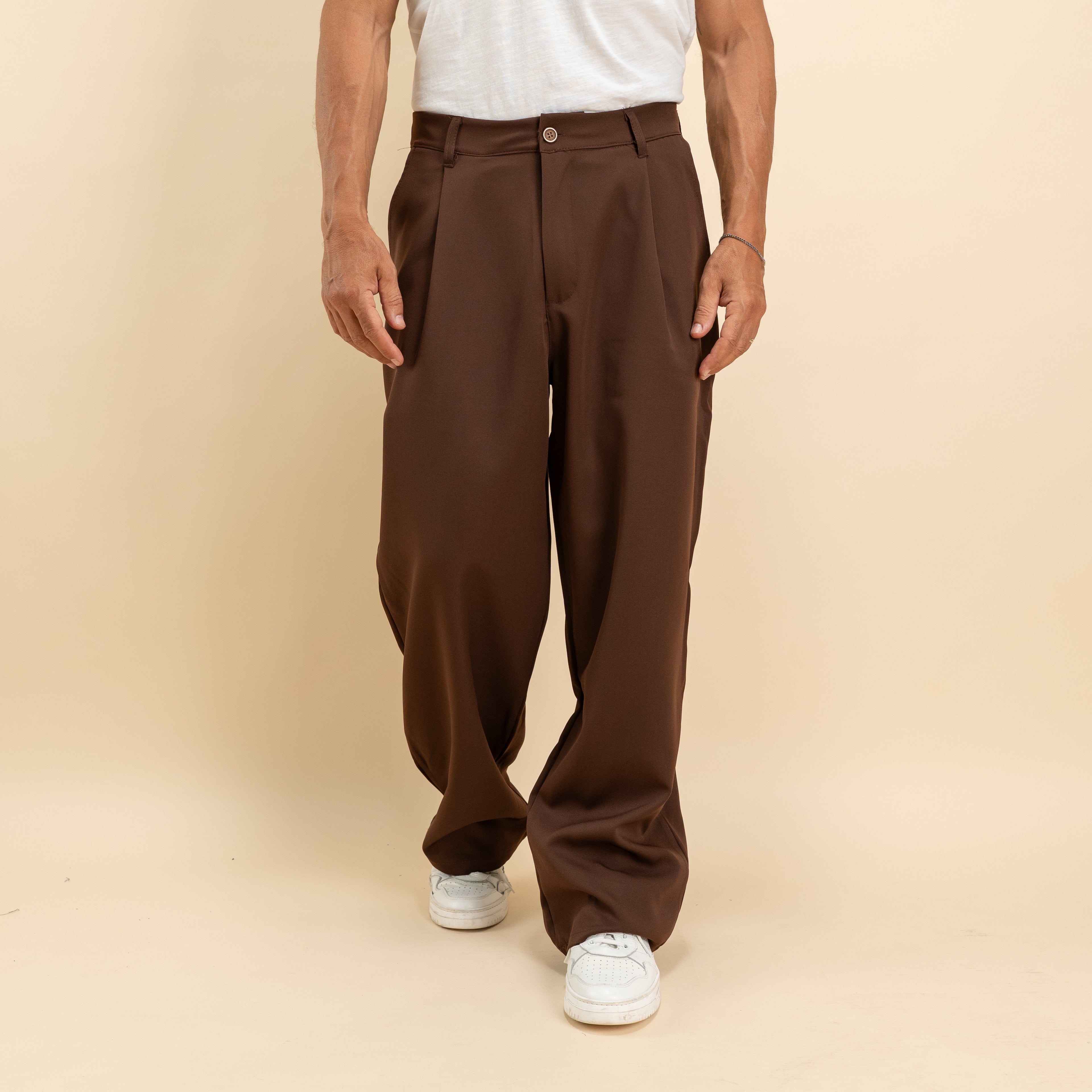 Pantalone palazzo con pinces fondo largo - Marrone