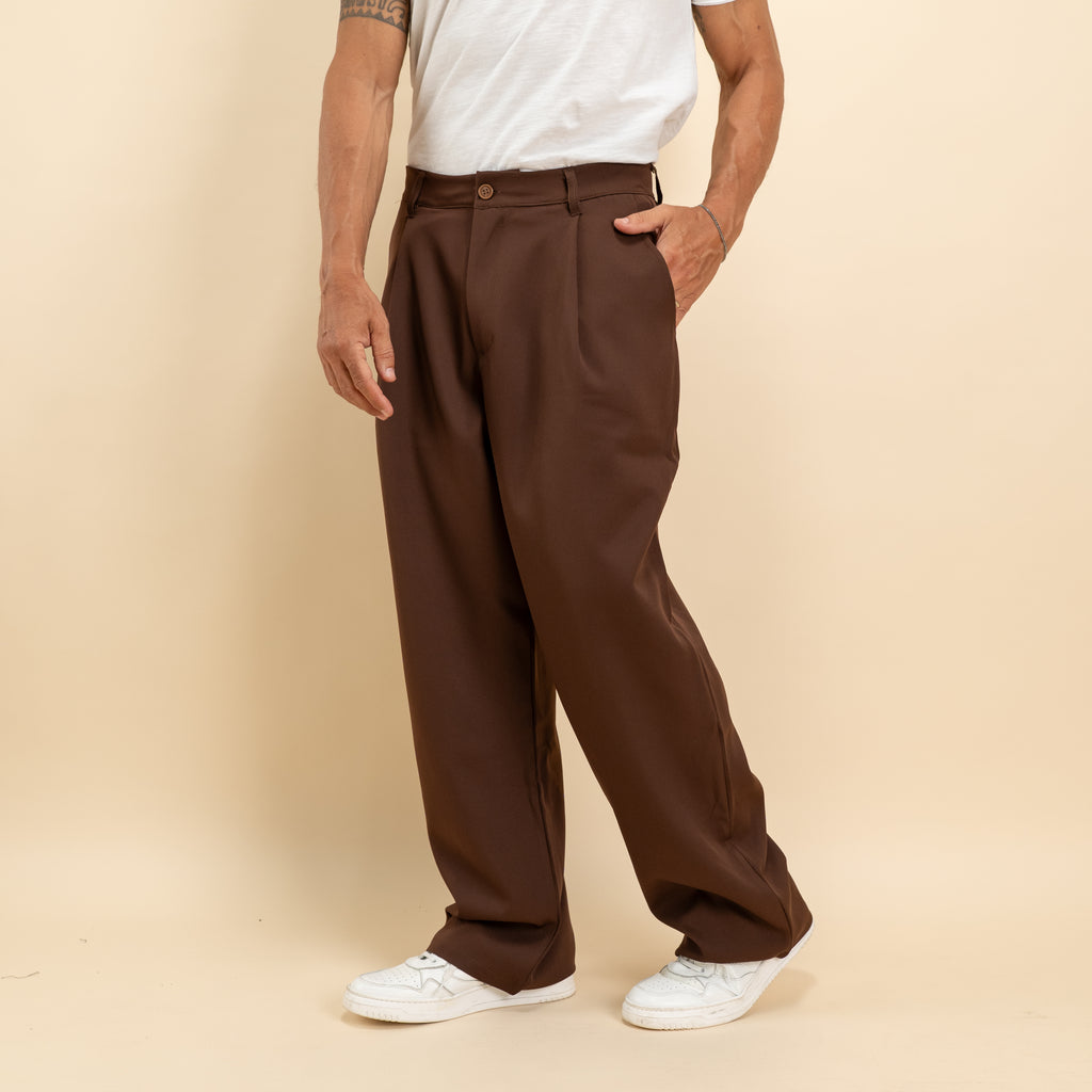 Pantalone palazzo con pinces fondo largo - Marrone